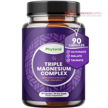 Highly Potent Magnesium Complex Capsules - Triple Magnesium Blend with Taurate Glycinate and Malate - 400mg Supplement Supports Relaxation & Overall Wellness Non-GMO Vegan - 90 Count Phytoral buy supplements canada