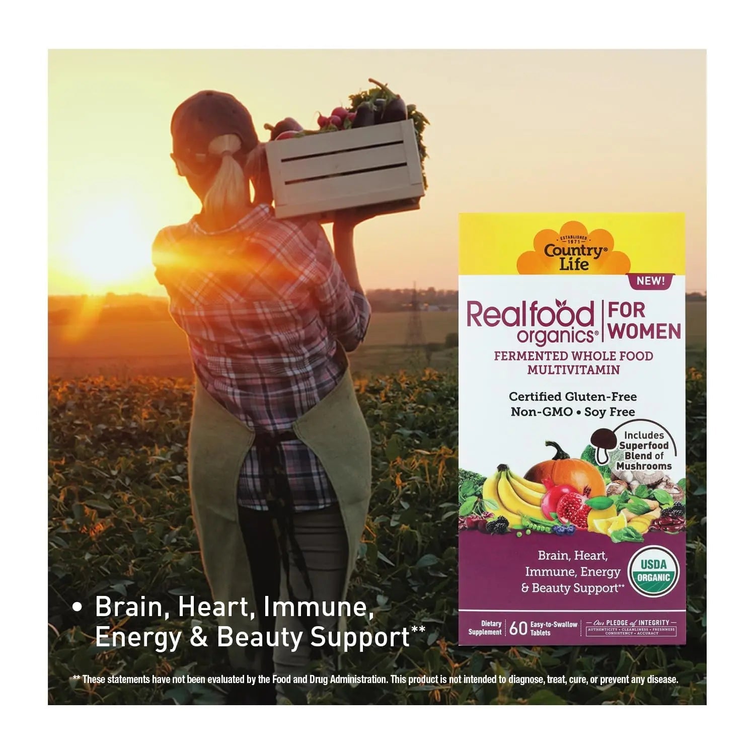 Country Life Realfood Organics Women’s Multivitamin – USDA Organic, Vegan, Gluten-Free – 1,300mg Fermented Whole Foods, Vitamins D, E, B, Folate & Biotin Country Life buy supplements canada