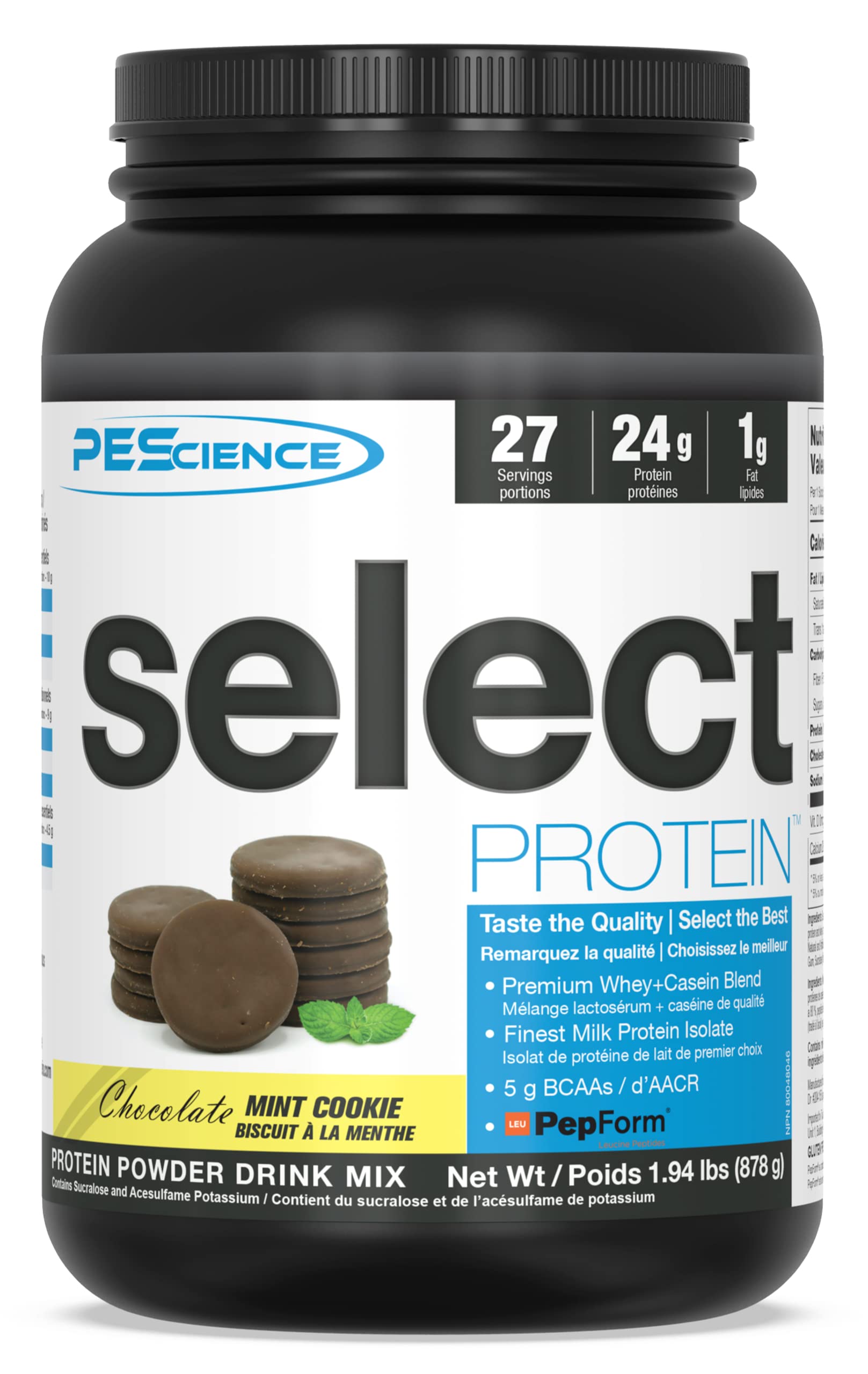 Select Protein Chocolate Mint Cookie 27 PEScience buy supplements canada