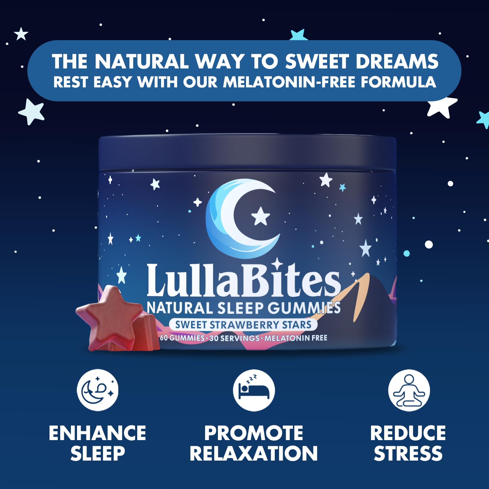 LullaBites - Natural Sleep Gummies - Made in USA - With 5-HTP, L-Theanine, Magnesium & Valerian Root - Melatonin Free - Vegan - Halal - Sugar, Gluten Free - Sweet Strawberry LullaBites buy supplements canada