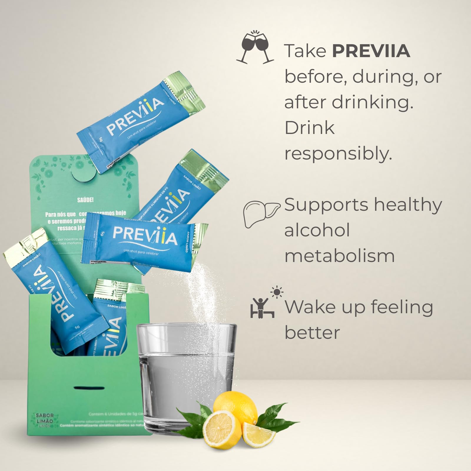 Previia – Pre-Drink Supplement | Nutrients Before Social Drinking | Cysteine, Choline, B-Complex, Magnesium, VIT C | Lemon Flavor | Soluble Drink | 6 Doses | Feel Better After Drinking Previia buy supplements canada