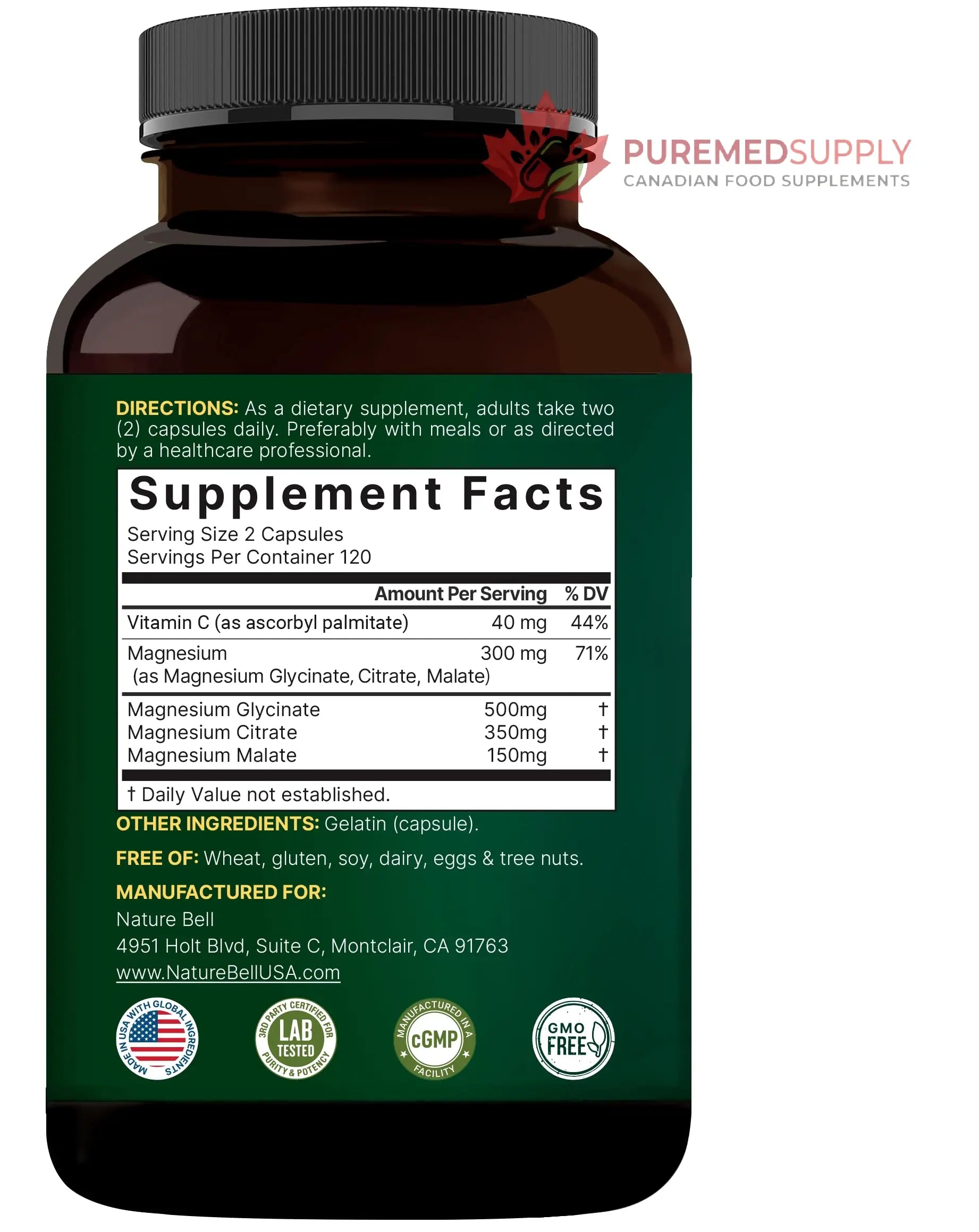 NatureBell Magnesium Complex for Women & Men 1,000mg Per Serving – 240 Capsules – Triple Magnesium Complex with Glycinate, Citrate & Malate – Chelated & Purified – Non‑GMO, Filler Free NatureBell buy supplements canada