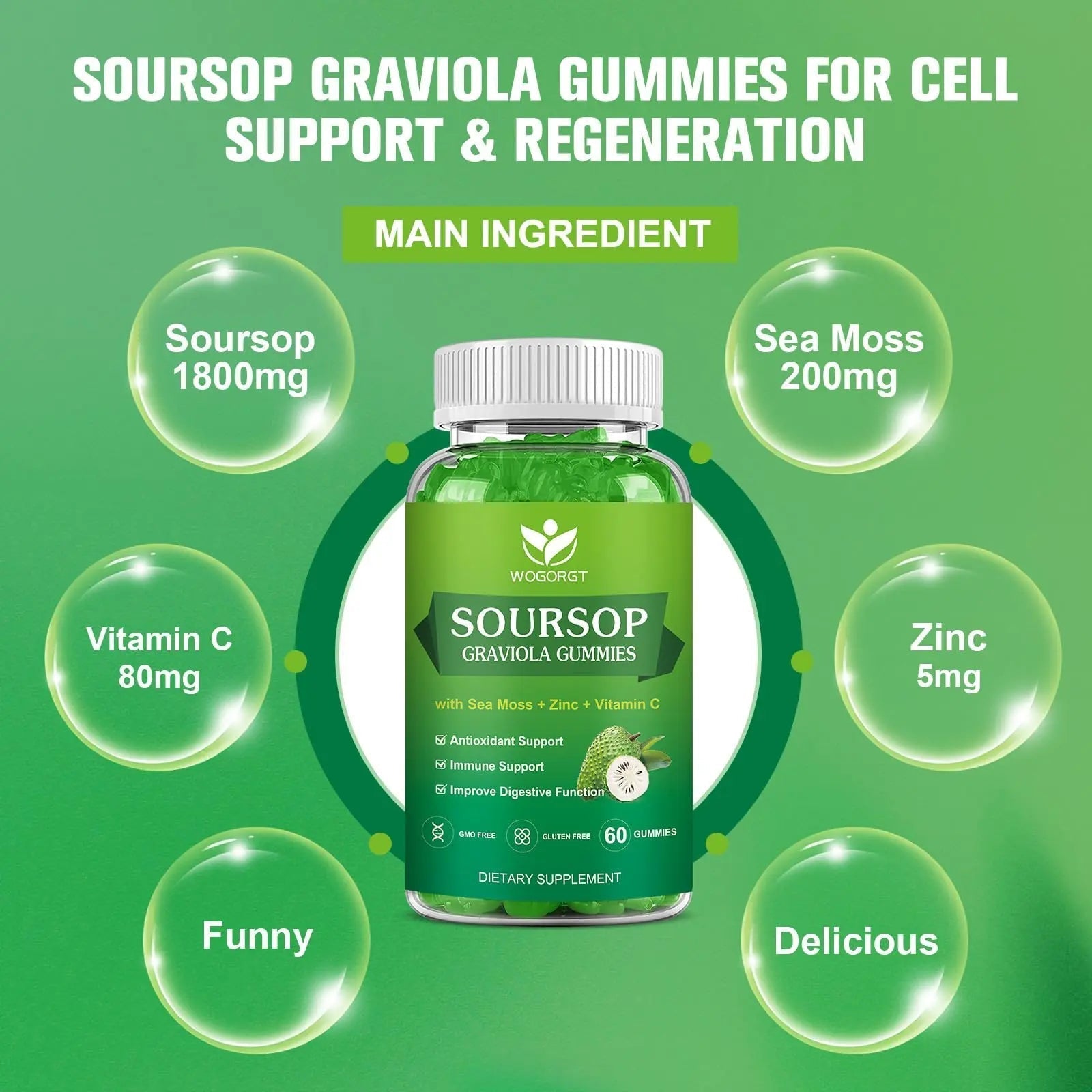 WOGORGT Soursop Graviola Gummies - Soursop Multivitamin Gummies with 200mg Sea Moss Extract for Antioxidant WOGORGT buy supplements canada
