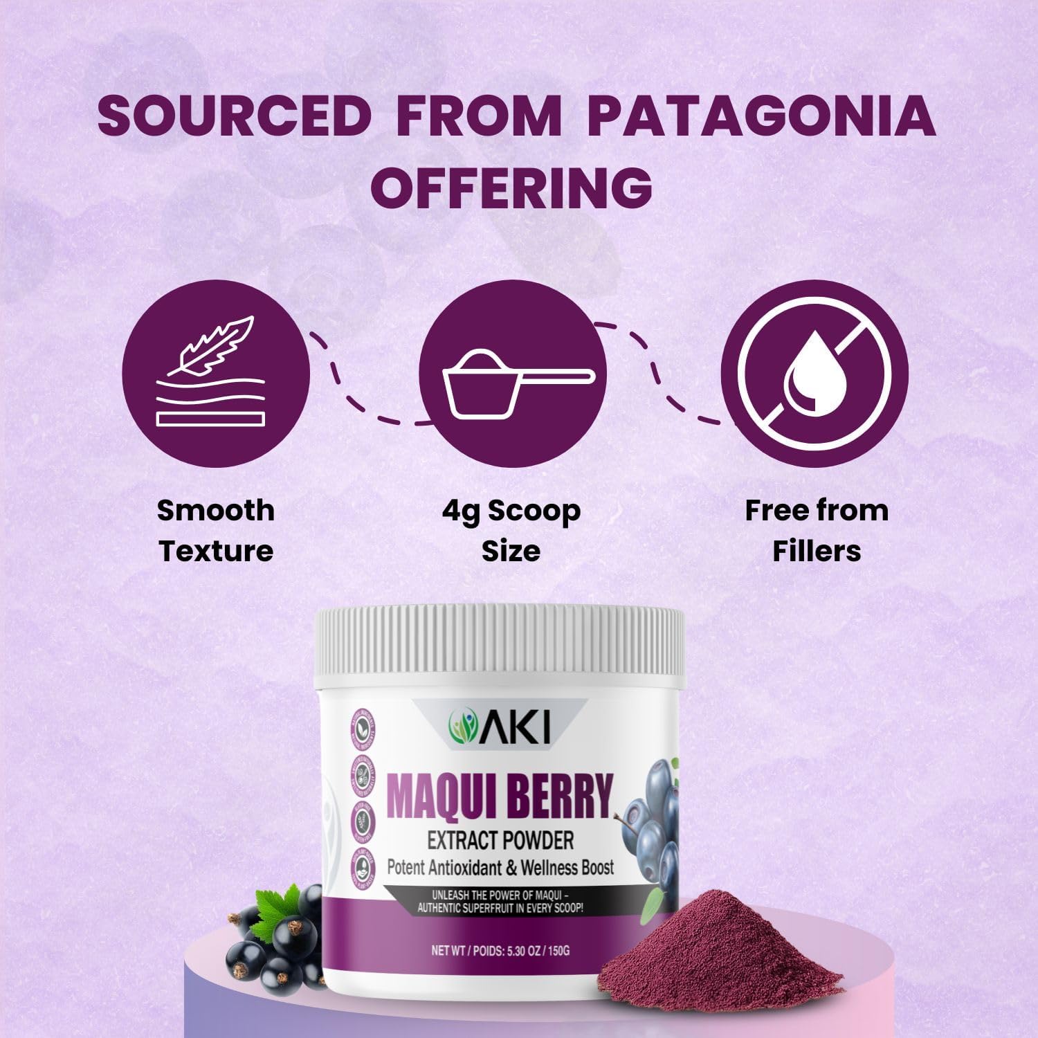 AKI Maqui Berry Extract Powder – Wild Harvested from Patagonia, High in Anthocyanins & Polyphenols, Freeze-Dried Superfruit for Smoothies, Non-GMO, Vegan, 150g/ 5.3 oz AKI ORGANIC buy supplements canada