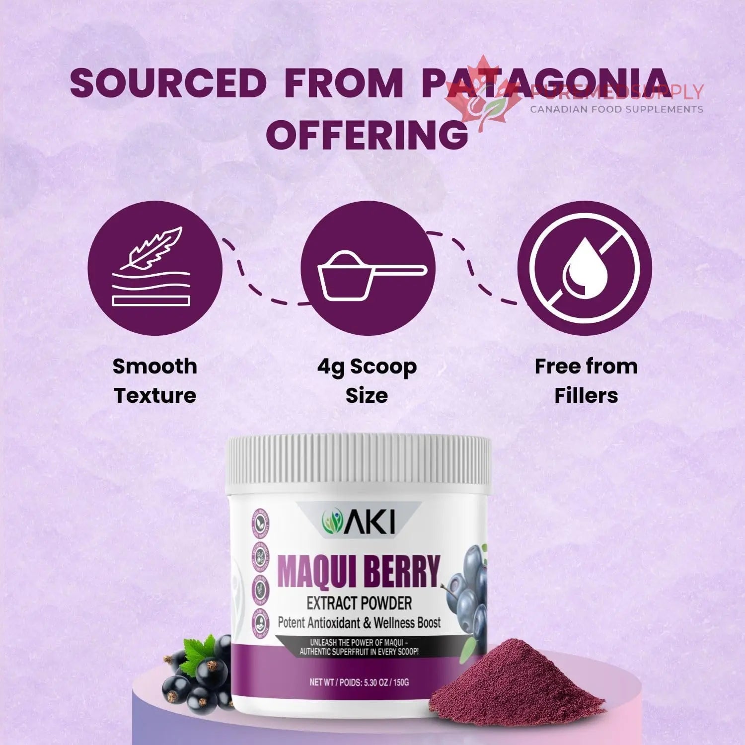 AKI Maqui Berry Extract Powder – Wild Harvested from Patagonia, High in Anthocyanins & Polyphenols, Freeze-Dried Superfruit for Smoothies, Non-GMO, Vegan, 150g/ 5.3 oz AKI ORGANIC buy supplements canada