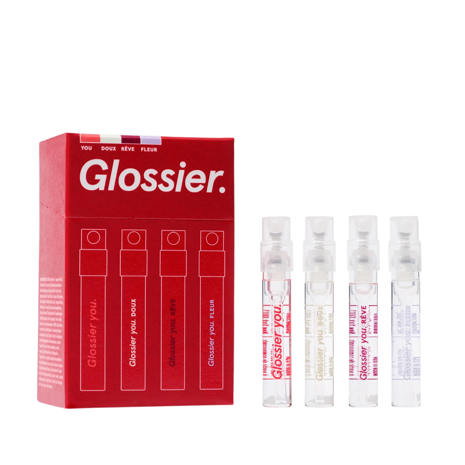 Glossier You Mini Wardrobe Fragrance Set - 4 Unisex Travel Size Eau de Parfum for Women & Men - Skin-Scent Enhancer Perfume Sampler, Smells Different on Everyone - You, Fleur, Doux, Rêve - 1.5ml Each Glossier buy supplements canada