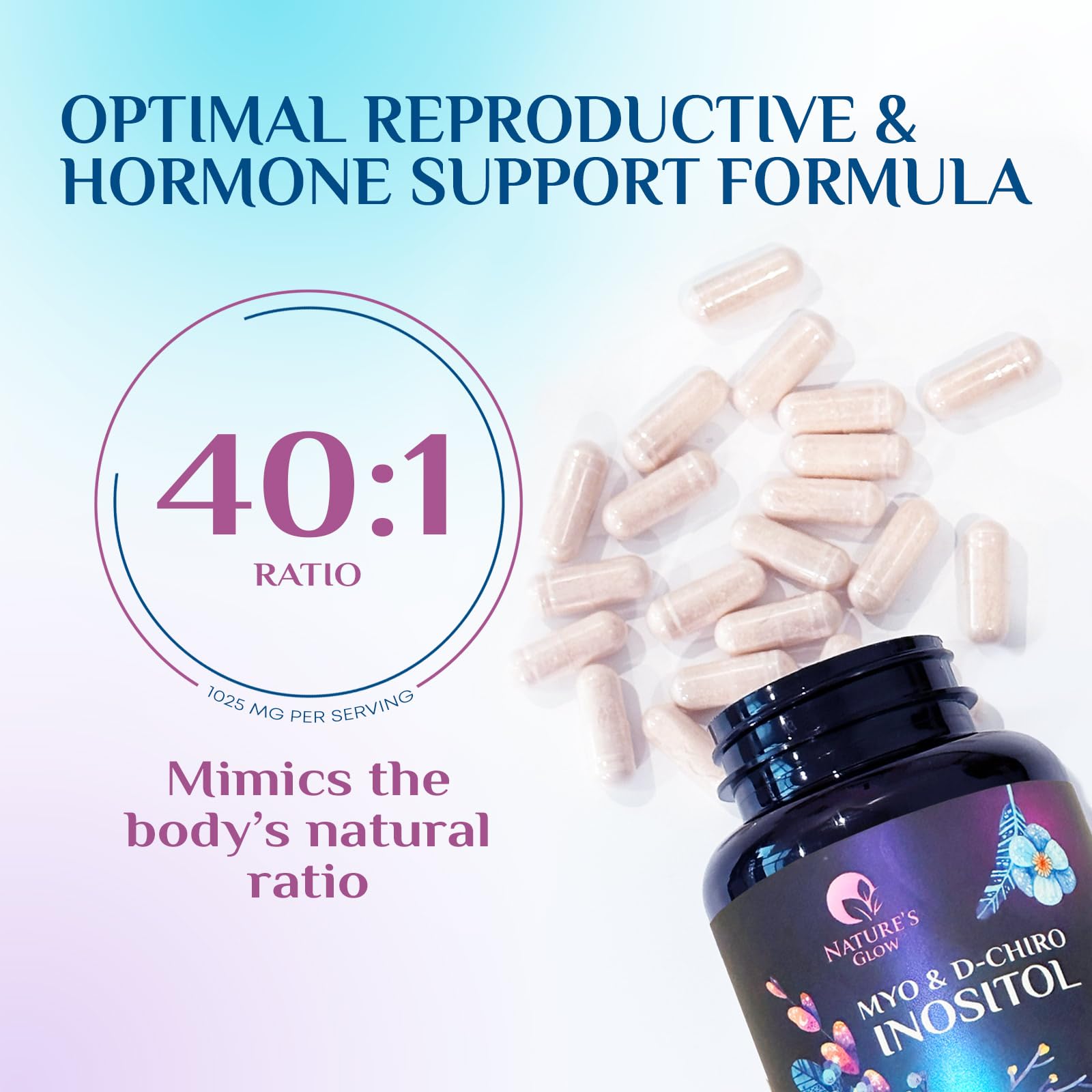 Myo-Inositol & D-Chiro Inositol 1025mg - 40:1 Ideal Ratio for Ovarian Support, Vegan Myo & D Chiro Supplement for Women's Natural Balance and Hormone Support, Vitamin B8, Non-GMO - 120 Capsules Nature's Glow buy supplements canada
