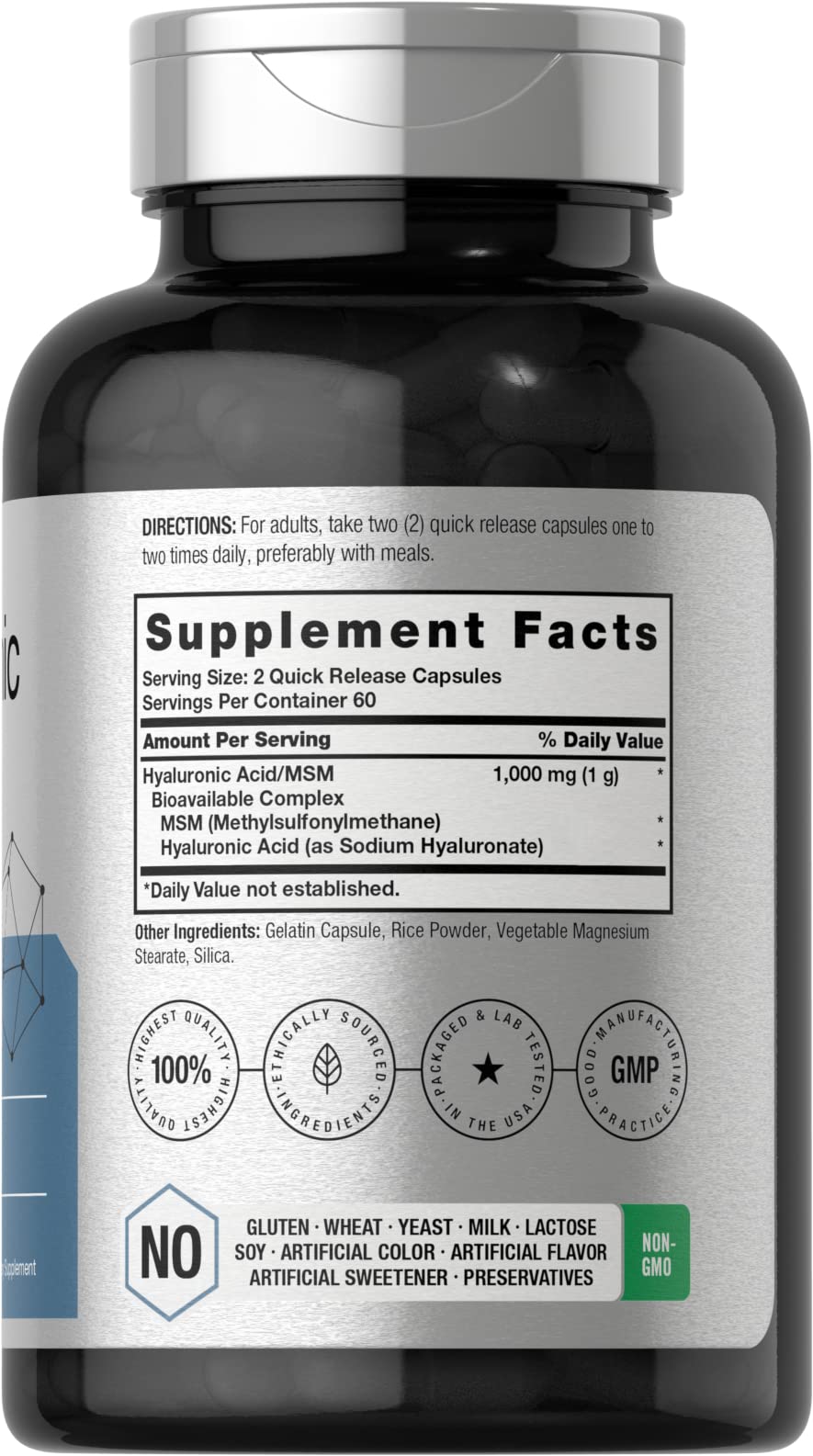 Horbäach Hyaluronic Acid with MSM | 1000 mg | 120 Capsules | Non-GMO and Gluten Free Supplement | Bioavailable Formula Horbäach buy supplements canada