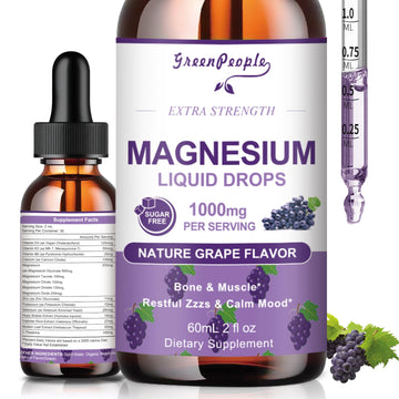 GREENPEOPLE Magnesium Glycinate Liquid Drops - 1000mg 5-in-1 High Absorption Liquid Magnesium for Sleep with D3/K2/B6 | Fast-Acting, Bone, Muscle & Sleep | Sugar-Free Grape Flavor, 2fl Oz GREENPEOPLE buy supplements canada