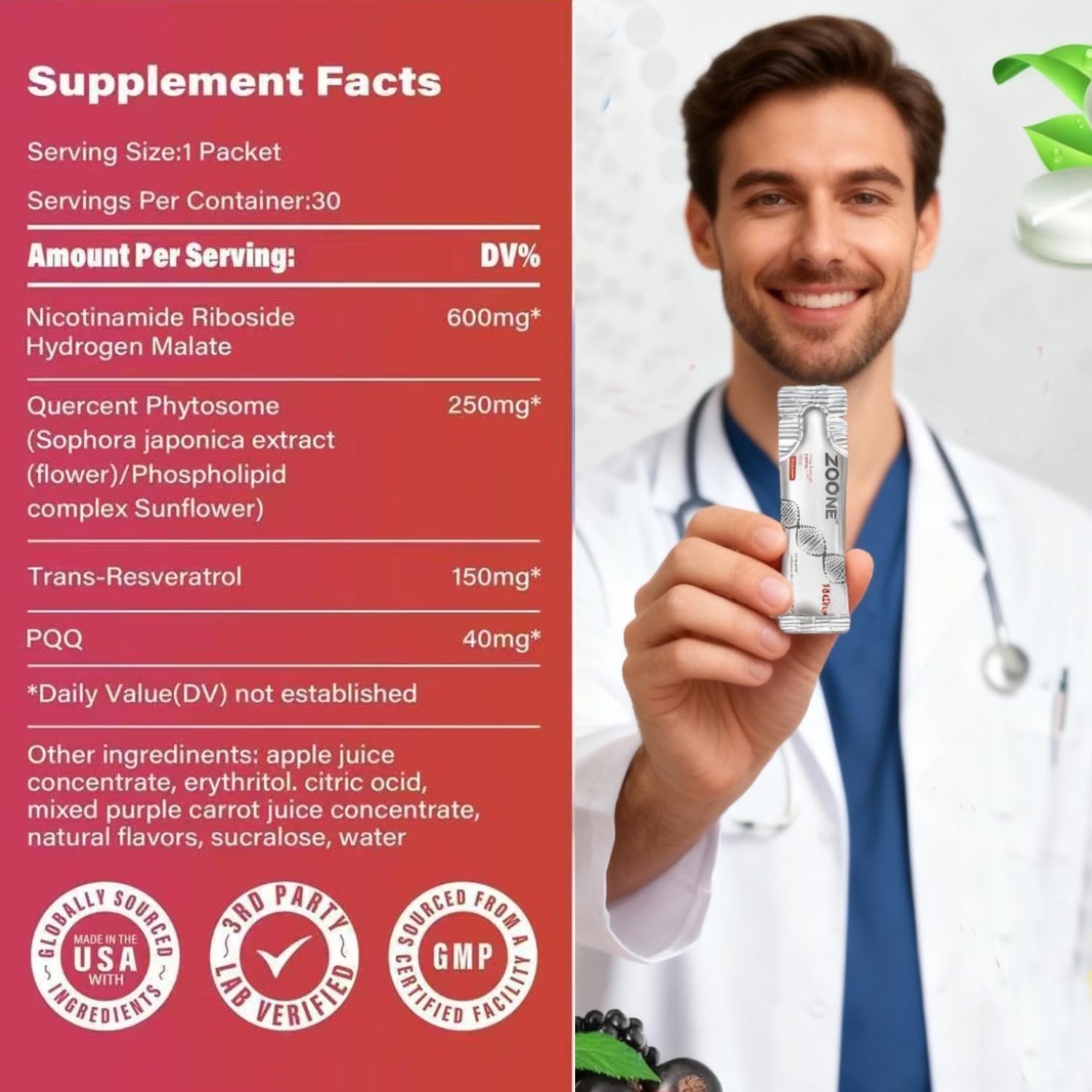 Zoone NAD Resveratrol Supplement, NAD+ Liquid Supplement 1000mg, with Nicotinamide Riboside, Resveratrol & PQQ, NAD Supplements for Men & Women, Healthy Aging & Boosts Cellular Energy – 30 Packs Zoone buy supplements canada