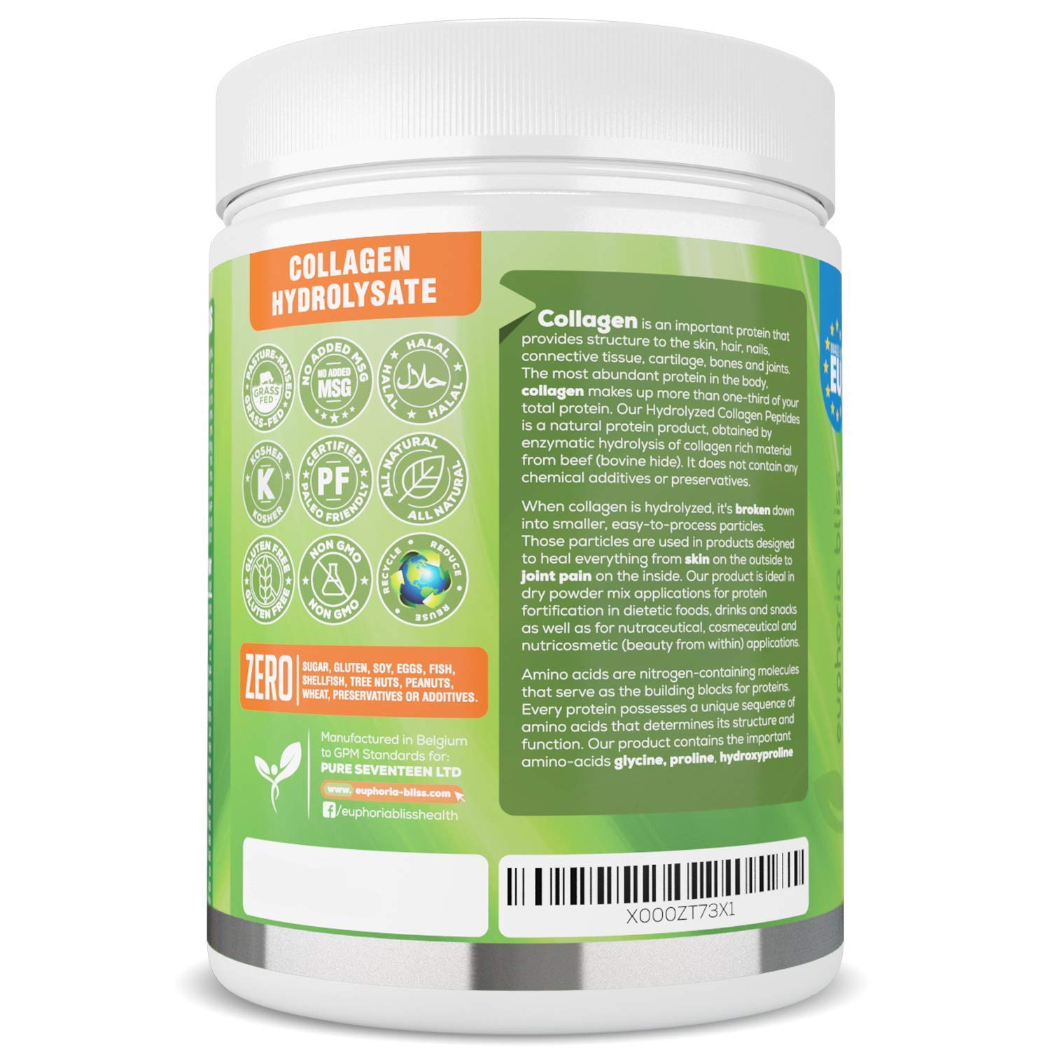 Premium Collagen Powder 500g Unflavoured High Grade Hydrolysed Collagen Joints, Bones, Gut, Wrinkles, Hair, Skin, Nails, Pain, Injury, Sleep, Fitness, Keto Euphoria Bliss buy supplements canada