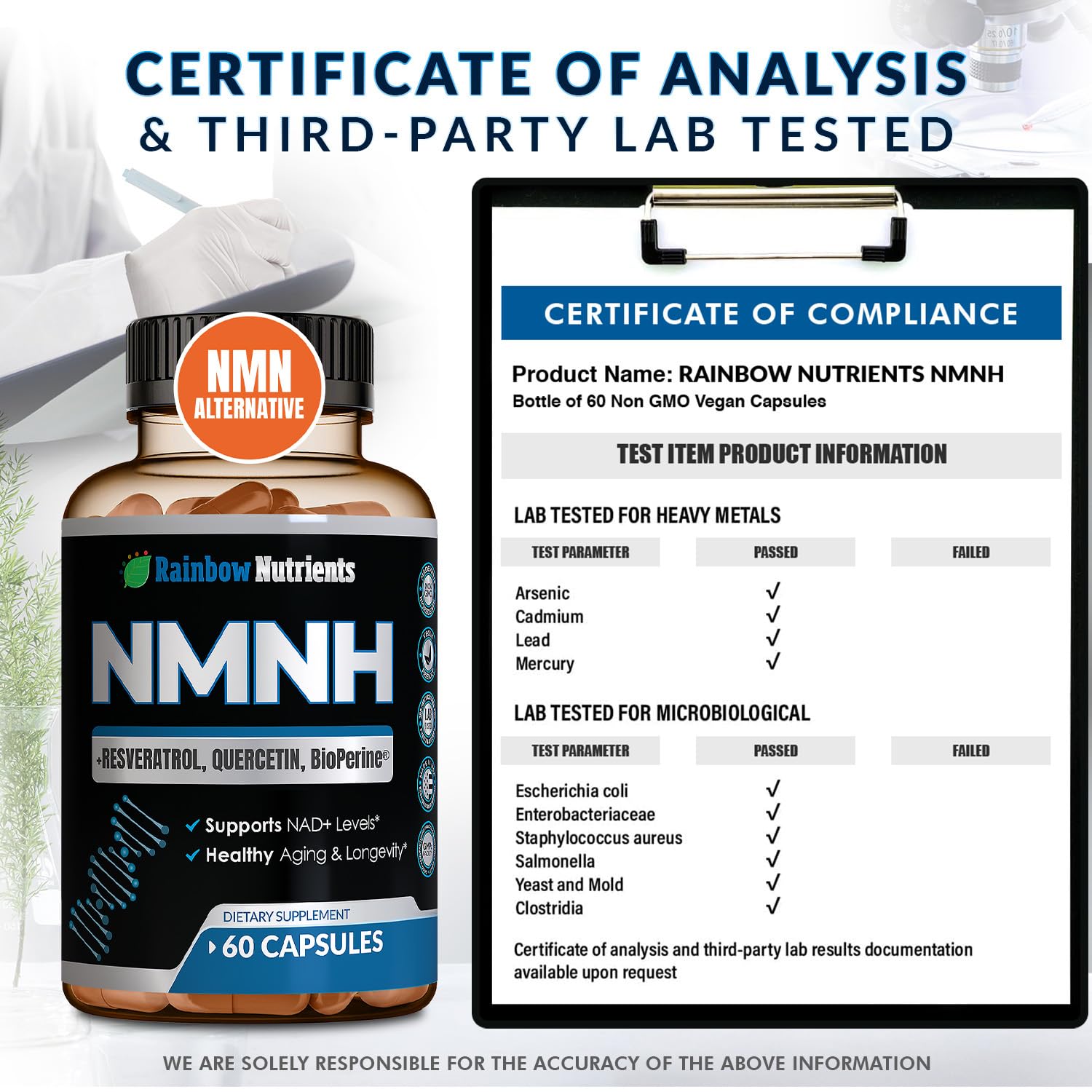 NMNH Supplement (NMN Alternative) NAD Booster for Anti-Aging, Cellular Energy & Nice Skin- Dihydronicotinamide mononucleotide, Resveratrol, Quercetin & BioPerine® for Max Absorption- 60 caps Rainbow Nutrients, LLC buy supplements canada