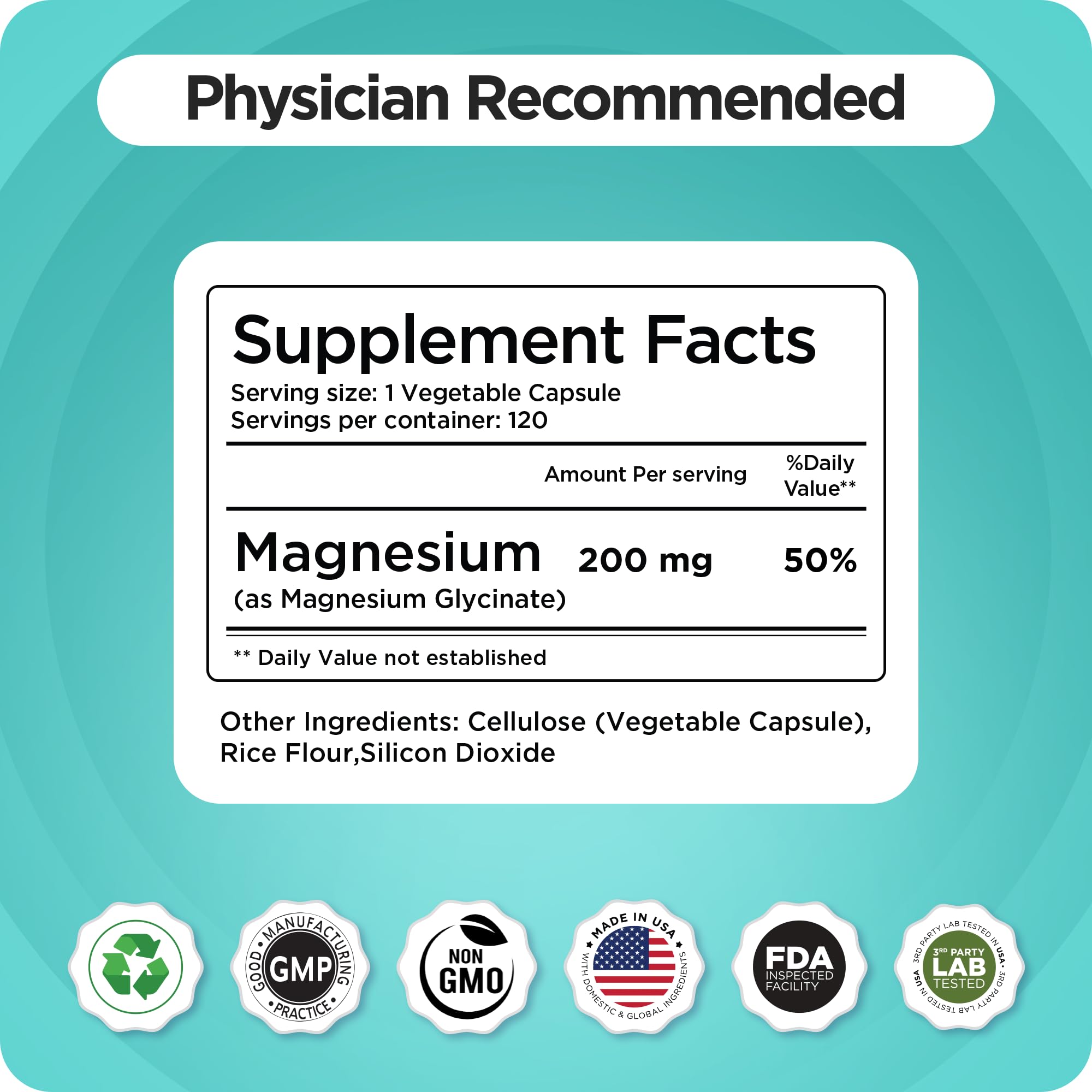 Magnesium Bisglycinate 200mg - High Absorption Chelated Magnesium Supplement - Gentle on Stomach, Non-GMO, Gluten-Free, Supports Sleep, Muscle Cramps & Positive Mood - 120 Vegan Capsules Balancebreens buy supplements canada