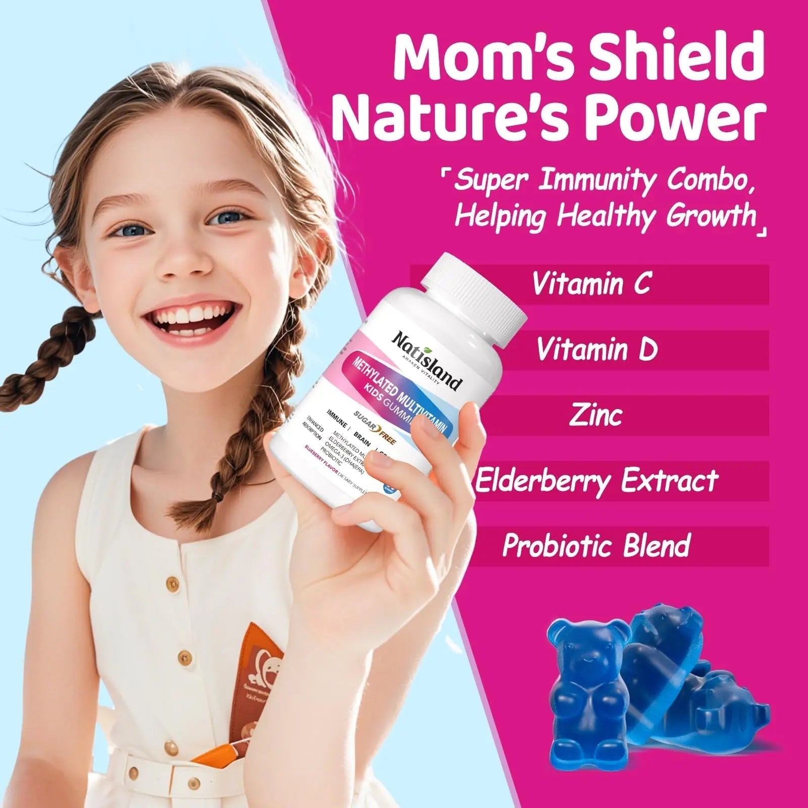 Kids Methylated Multivitamin - MTHFR Multivitamin for Kids & Teens 4+, L Methylfolate & B12, 13 Vitamins, Vegan Omega-3 NATISLAND buy supplements canada