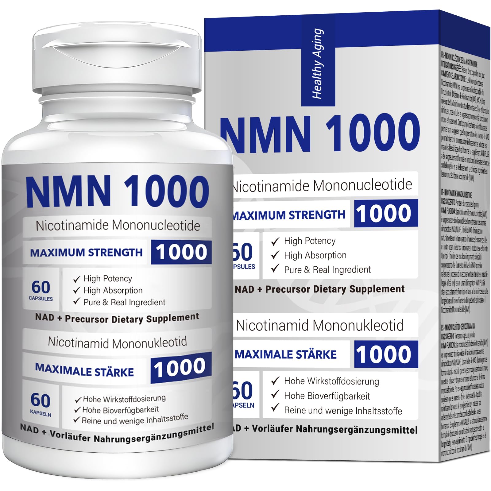 NMN 1000mg Per Serving Maximum Strength - 99% Pure NMN (Nicotinamide Mononucleotide) for NAD, Cell, Immune, Energy, Anti-Aging & Longevity, Stabilized NMN Supplements 1000mg - 60 Veggie Capsules CFUKING buy supplements canada