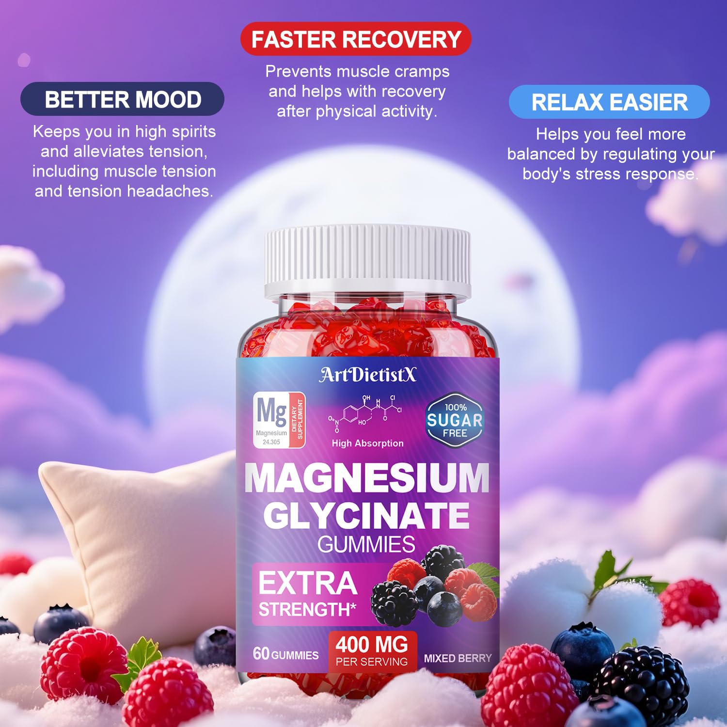 Magnesium Glycinate Gummies 400mg, Sugar Free Mаgnеsium Gummiеs for Adults with Magnesium Malate, Zinc, and Vitamin B6 for Sleep, Body Support and Relaxation, Non GMO, 60 Count-Multi-Flavor ArtDietistX buy supplements canada