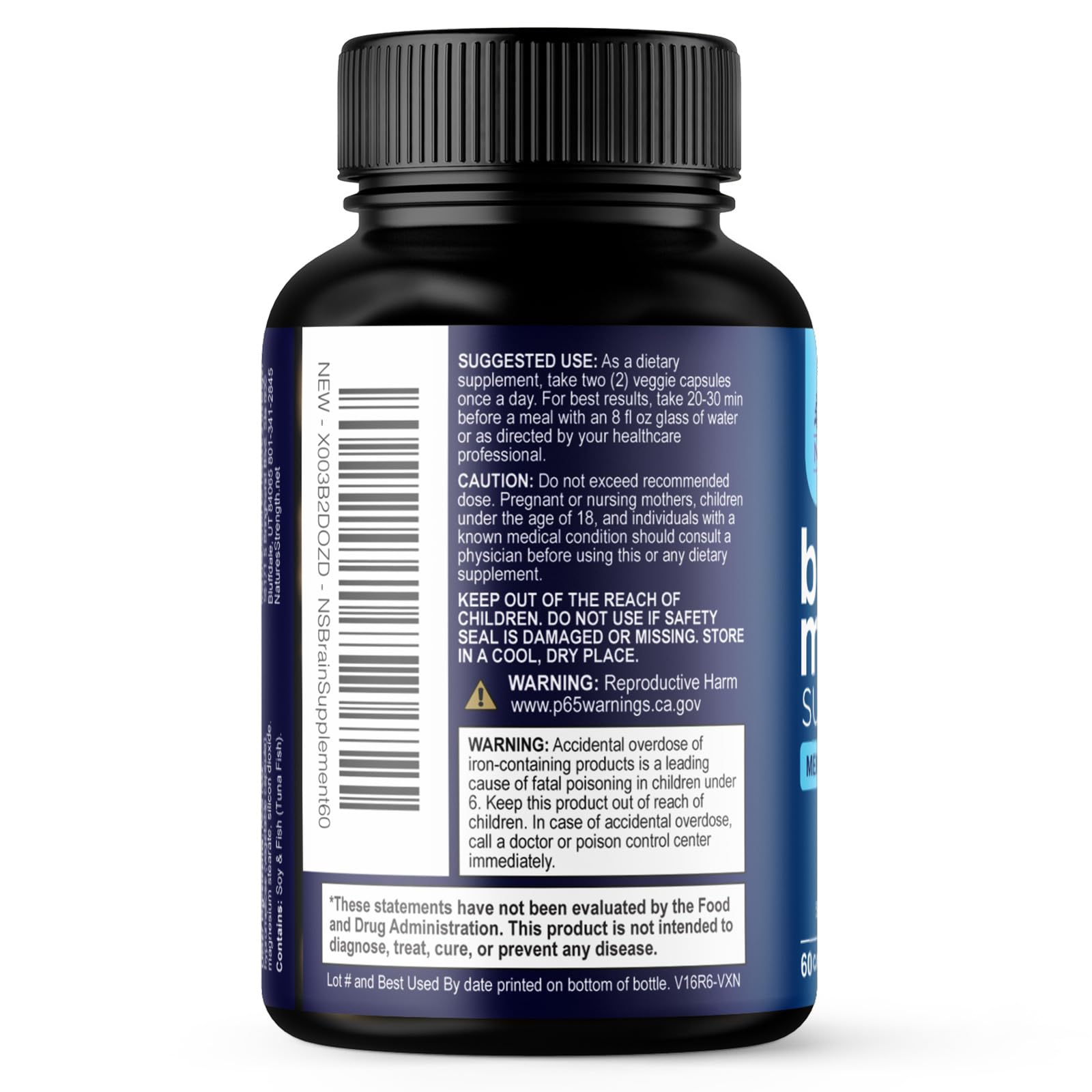 Brain Memory Supplement Pills - 3X Strength Nootropics for Concentration, Clarity & Focus Support - Brain Health Cognitive Vitamins with Bacopa, Phosphatidylserine & DMAE, Brain Booster - 60 Capsules Nature's Strength buy supplements canada