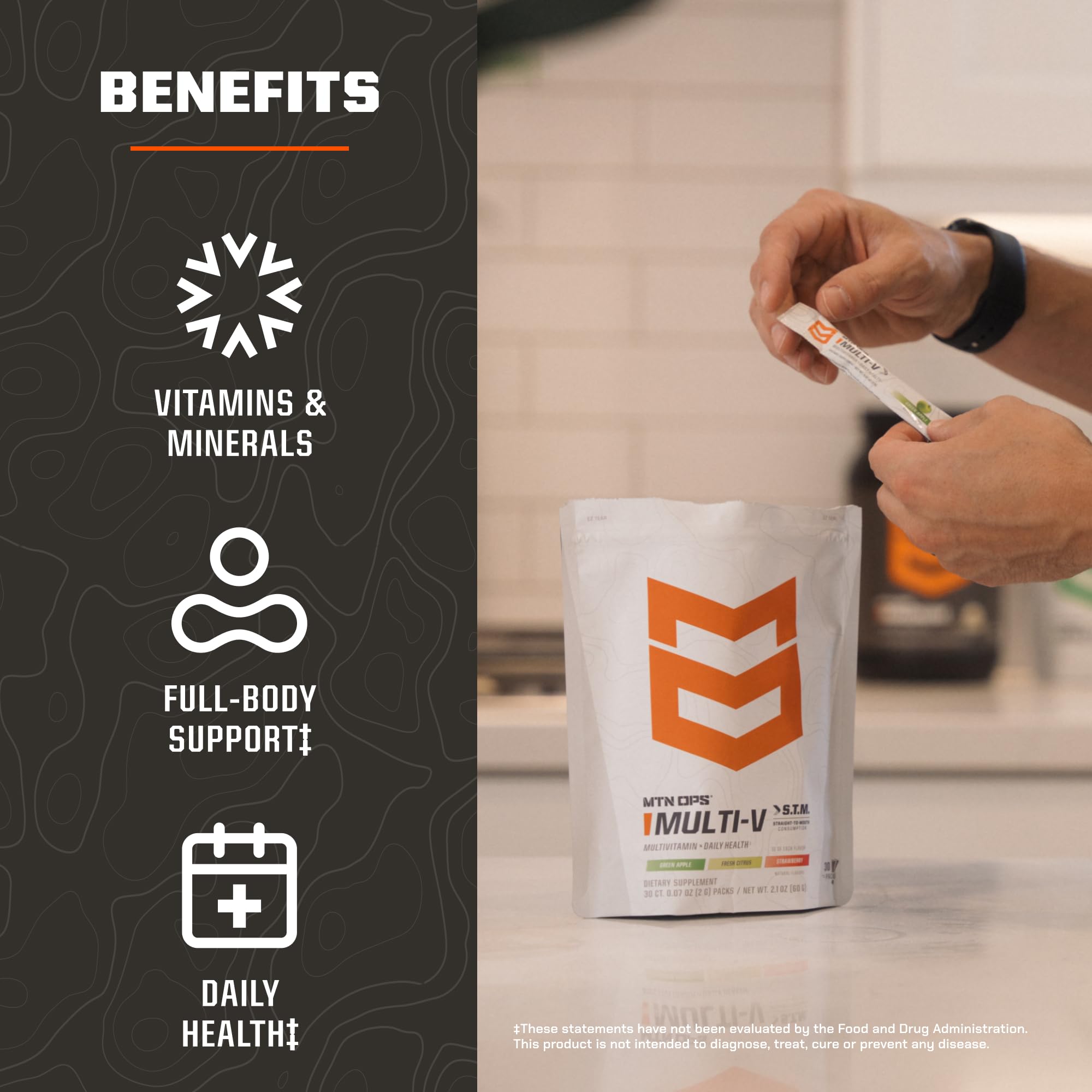 MTN OPS Multi‑V STM On‑the‑Go Daily Multivitamin for Men, Women & Kids – Straight‑to‑Mouth Vitamin C D3 B Zinc Packs – Gluten Free, Natural Flavors, 30 Servings MTN OPS buy supplements canada