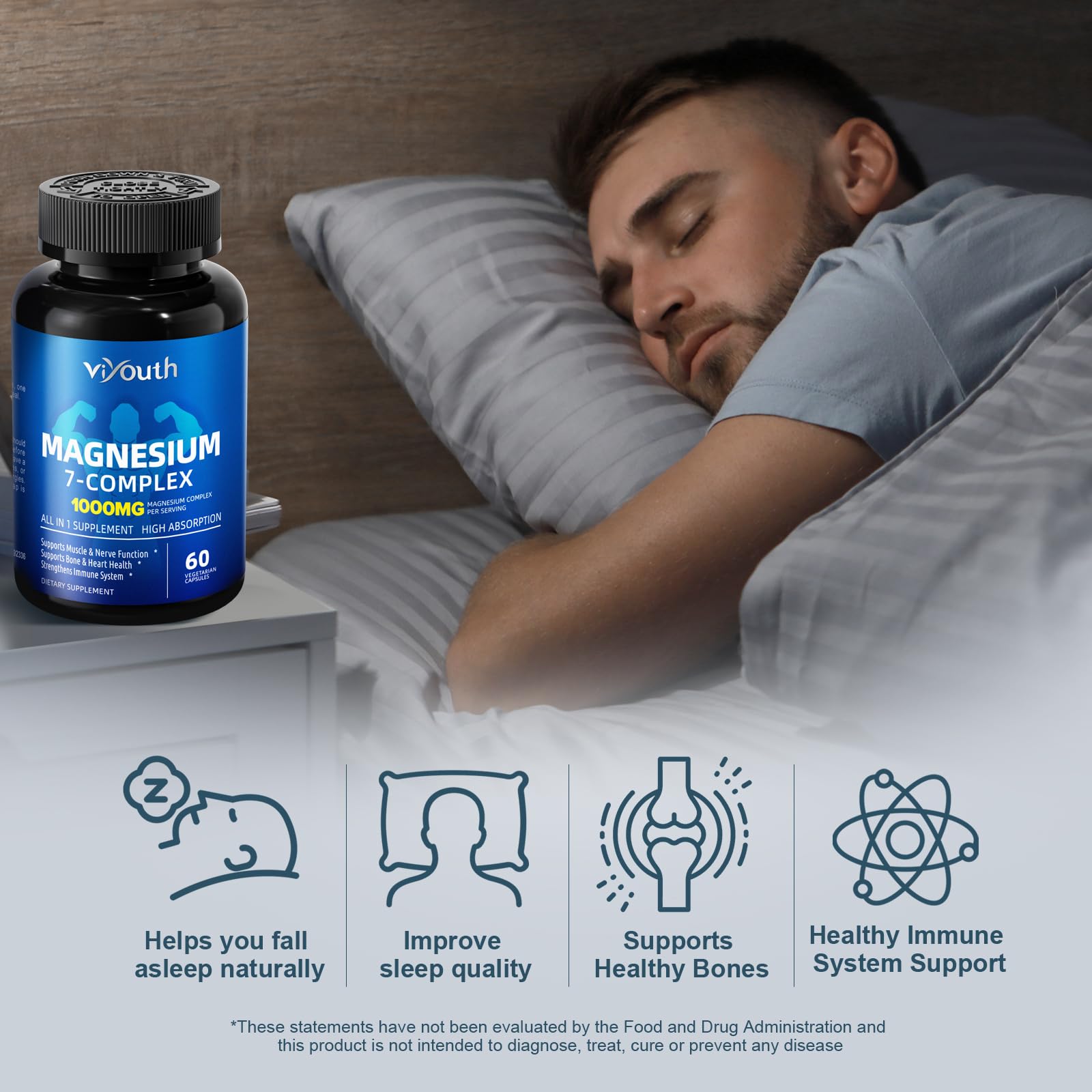 Magnesium 7 Complex Supplement Advanced with 7 Forms of Magnesium (Glycinate, Malate, Chelate, Aspartate, Orotate, Taurine, Citrate), Zinc, Vitamin D3 & Vitamin B6 VIYOUTH buy supplements canada