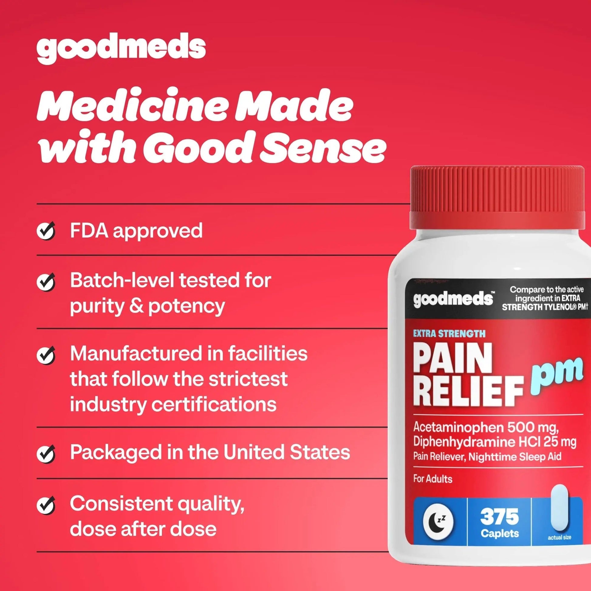 GoodMeds Compare to Tylenol PM PM Pain Reliever & Sleep Aid, Generic Acetaminophen 500mg, Fast-Acting, Extra Strength for Headaches, Migraines, Aches | Non-Habit Forming (375 Count) GoodMeds buy supplements canada