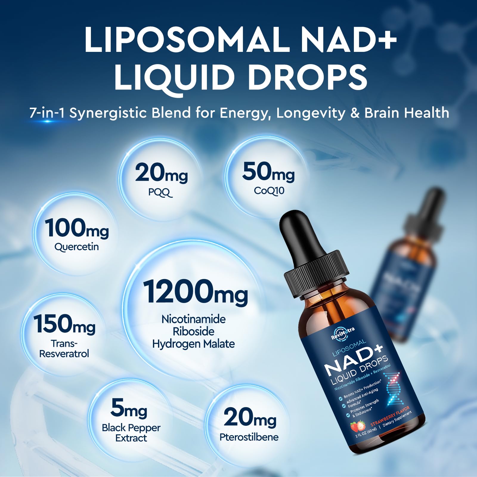 Liposomal NAD+ Liquid Supplement, Nad Resveratrol Supplement for Women & Men, Nicotinamide Riboside with PQQ, CoQ10, Quercetin for Anti-Aging, Brain, Cellular Energy Health, Strawberry Flavor, 2 Fl Oz ReviNutra buy supplements canada