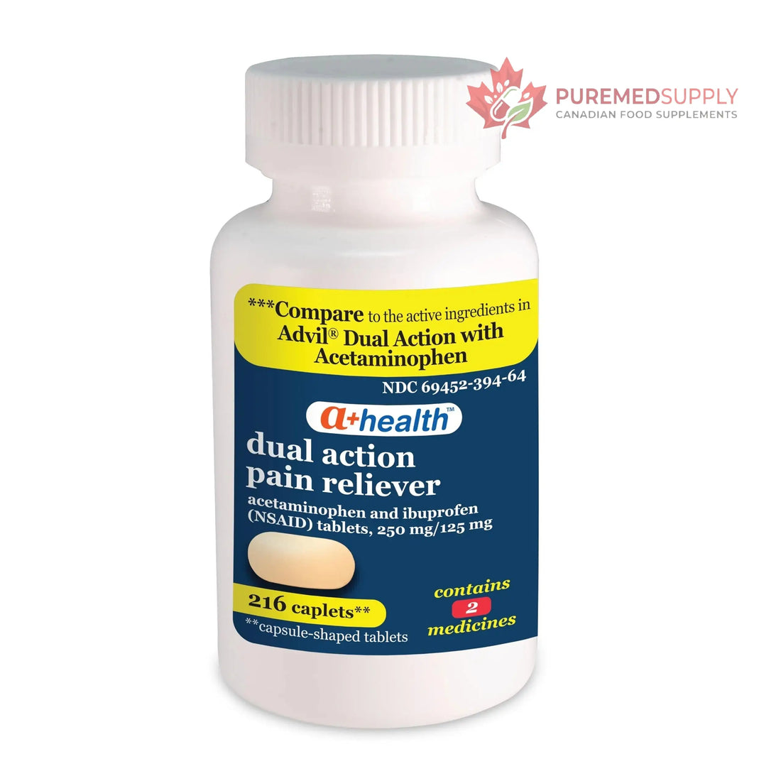 A+Health Dual Action Acetaminophen 250 mg and Ibuprofen (NSAID) 125mg Pain Reliever Caplets, 216 Count, 2 Medicines in 1 Caplet, Up to 8 Hours of Pain Relief A+Health buy supplements canada