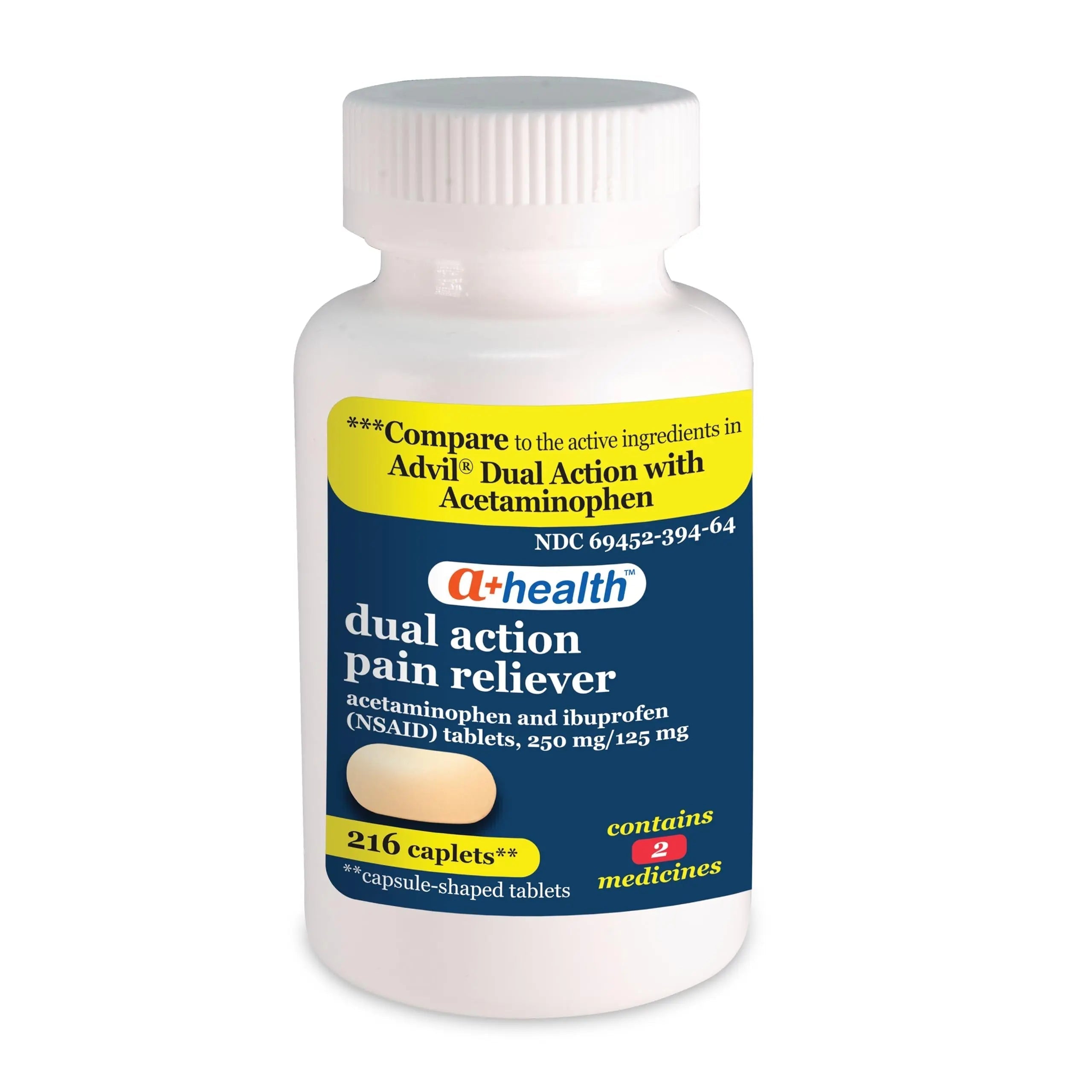 A+Health Dual Action Acetaminophen 250 mg and Ibuprofen (NSAID) 125mg Pain Reliever Caplets, 216 Count, 2 Medicines in 1 Caplet, Up to 8 Hours of Pain Relief A+Health buy supplements canada