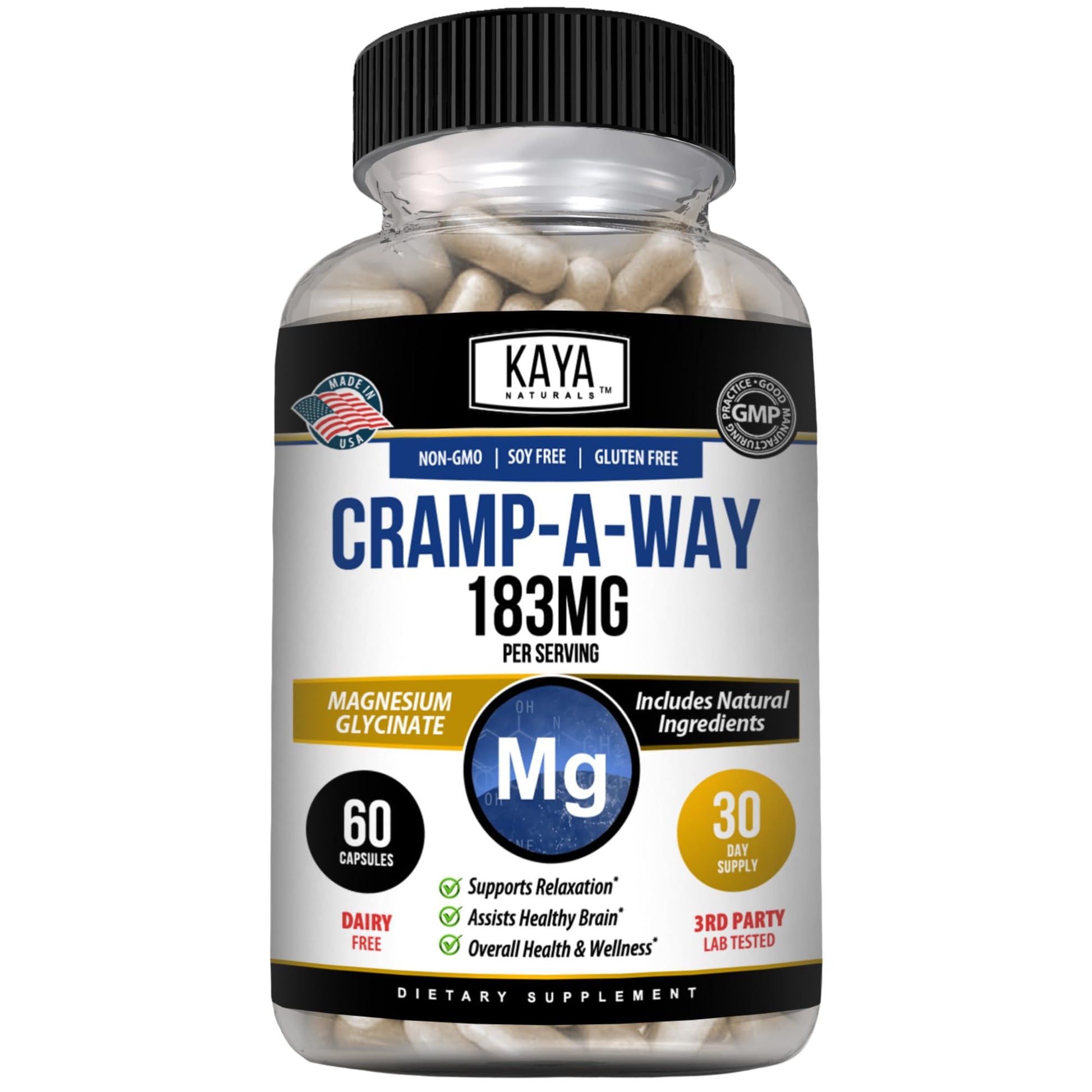 Kaya Naturals Cramp-A-Way Magnesium Glycinate 183mg (60 Count (Pack of 1) Kaya Naturals buy supplements canada