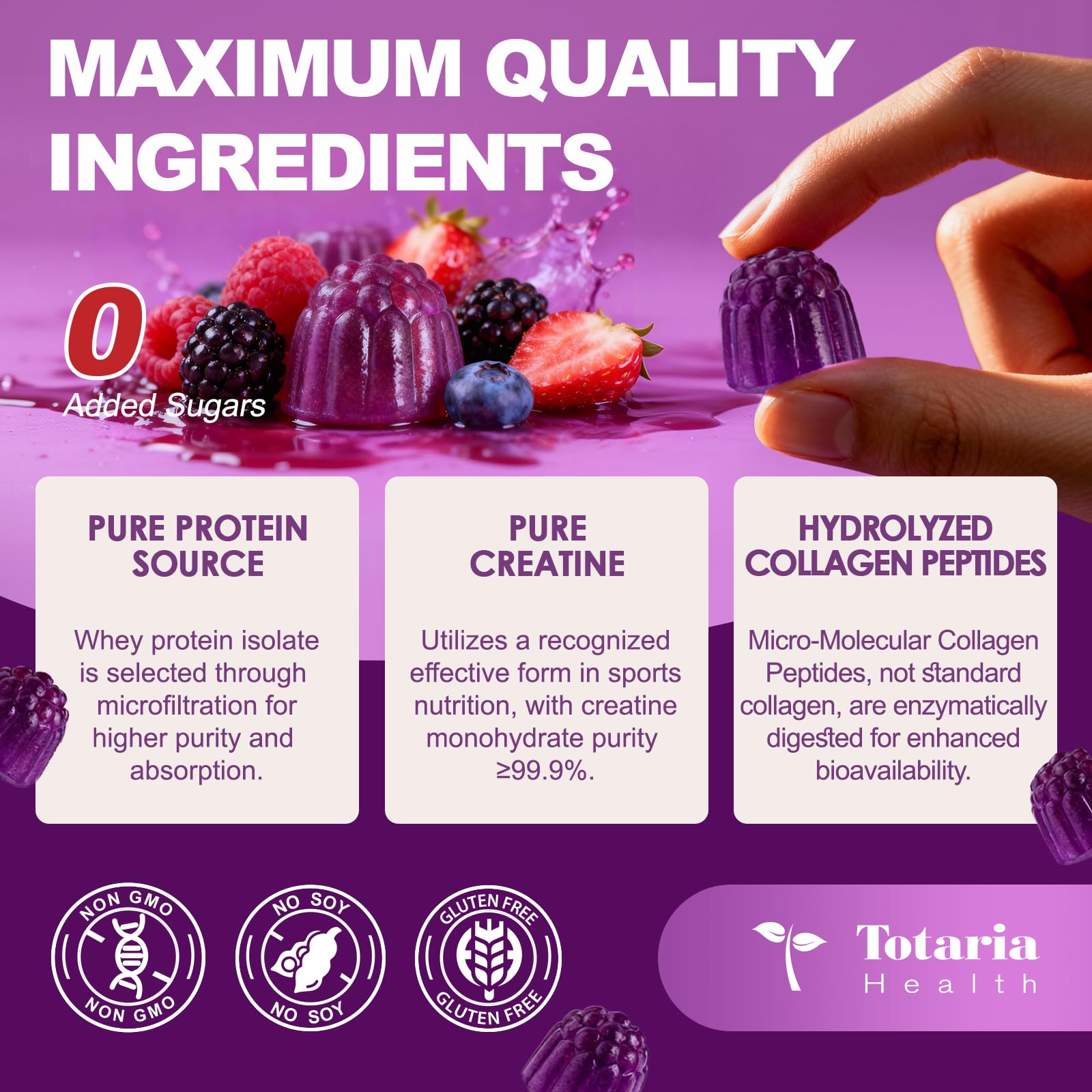3 in 1 Whey Protein Gummies | Creatine Monohydrate | Collagen, 0 Sugar, Pure Protein Source, Muscle & Energy Support, Berry Flavor, for Women and Men Totaria buy supplements canada