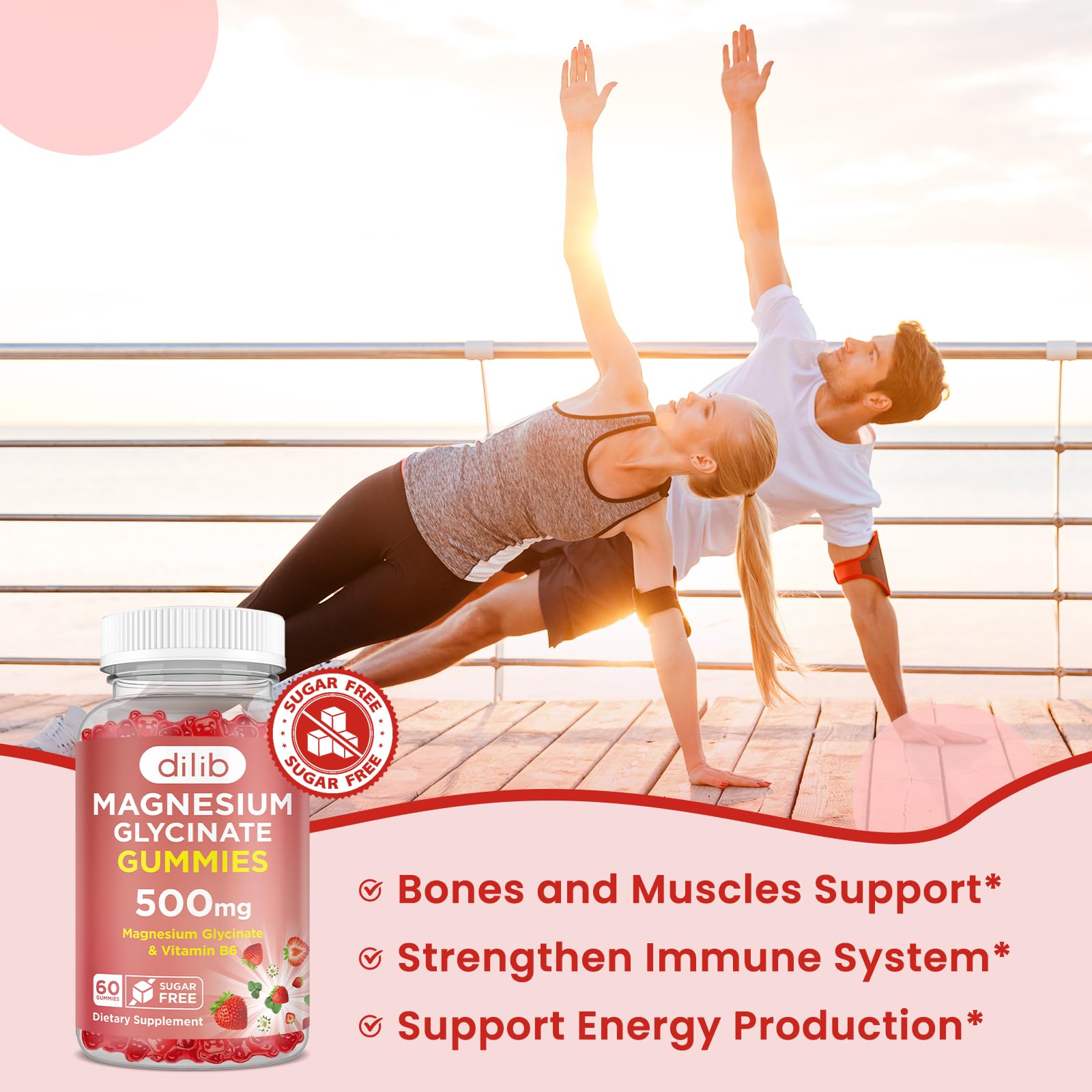 Magnesium Glycinate Gummies 500mg - Magnesium Supplement with Vitamin B6 for Adults & Magnesium for Kids - Calm Magnesium for Sleep, Mood, Muscle Support - Strawberry Flavor, 60 Gummies dilib buy supplements canada
