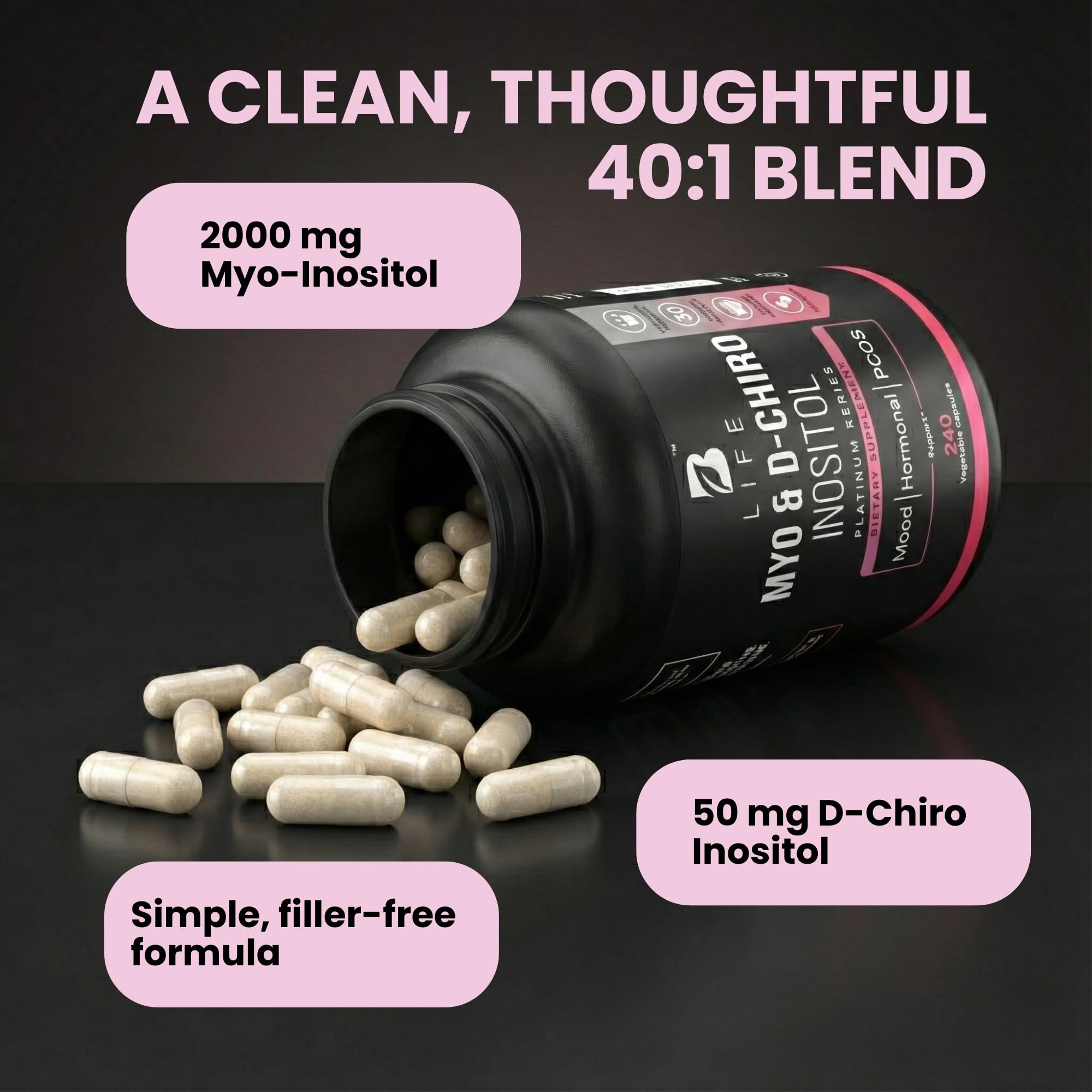 B Life Company Myo-Inositol & D-Chiro Inositol 40:1 for Women | I Inositol Supplement for Women | Hormone Balance, Fertility & Cycle | Vitamin B8, Insulin & Flo Ovarian Support | 240 Caps B Life Company buy supplements canada