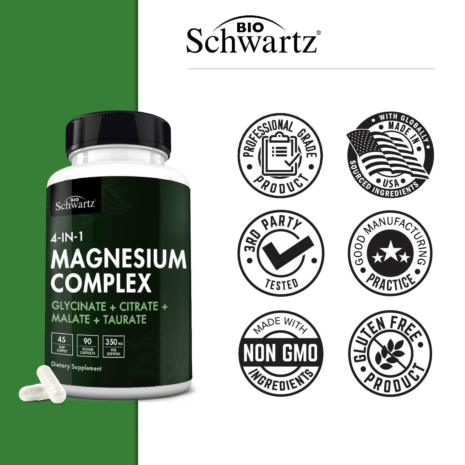 BioSchwartz Magnesium Complex Supplement (90 Capsules) 350mg Magnesium Glycinate Citrate Malate and Taurate Per Serving for Healthy Nerves Muscles Heart Sleep Support (Vegan, Gluten-Free, Non-GMO) BioSchwartz buy supplements canada