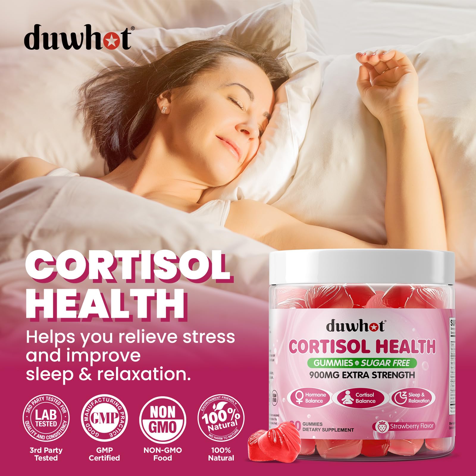 duwhot Cortisol Gummies, 15 in 1 Lower Cortisol Supplements for Women, w. Ashwagandha, Magnesium, Phosphatidylserine, Folate for Hormone Balance, Mood, Focus, Sleep Support, Sugar Free, Vegan, 60 duwhot buy supplements canada