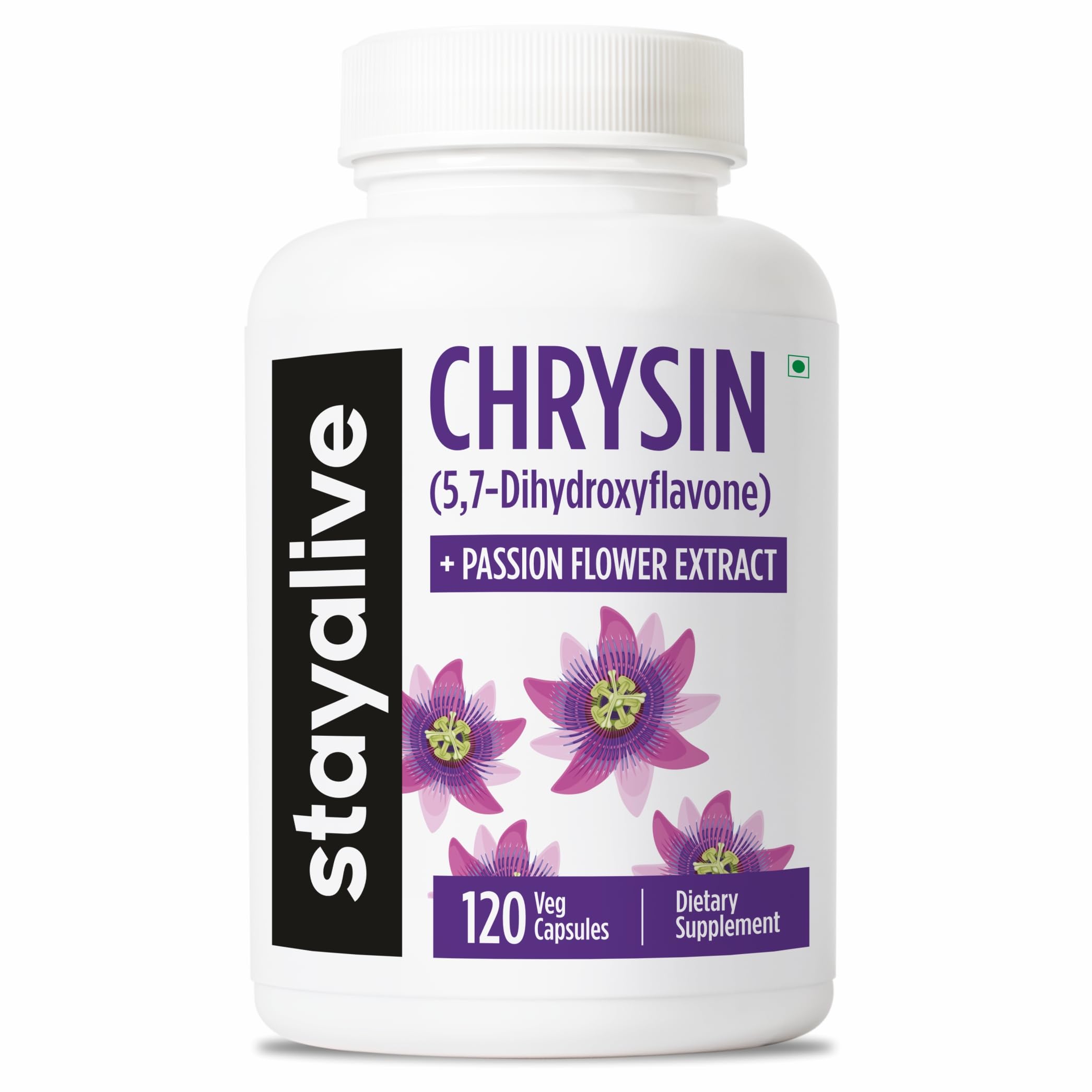 STAY ALIVE Chrysin Supplement 500mg & Passion Flower Extract Powder, 5,7-Dihydroxyflavone, Non-GMO and Gluten-Free Chrysin for Men and Women, 120 Capsules STAY ALIVE buy supplements canada