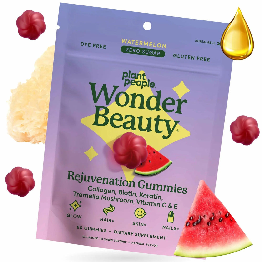 Plant People WonderBeauty Hair, Skin & Nails Rejuvenation Gummies with Tremella Mushroom, Marine Collagen Peptides Plant People buy supplements canada