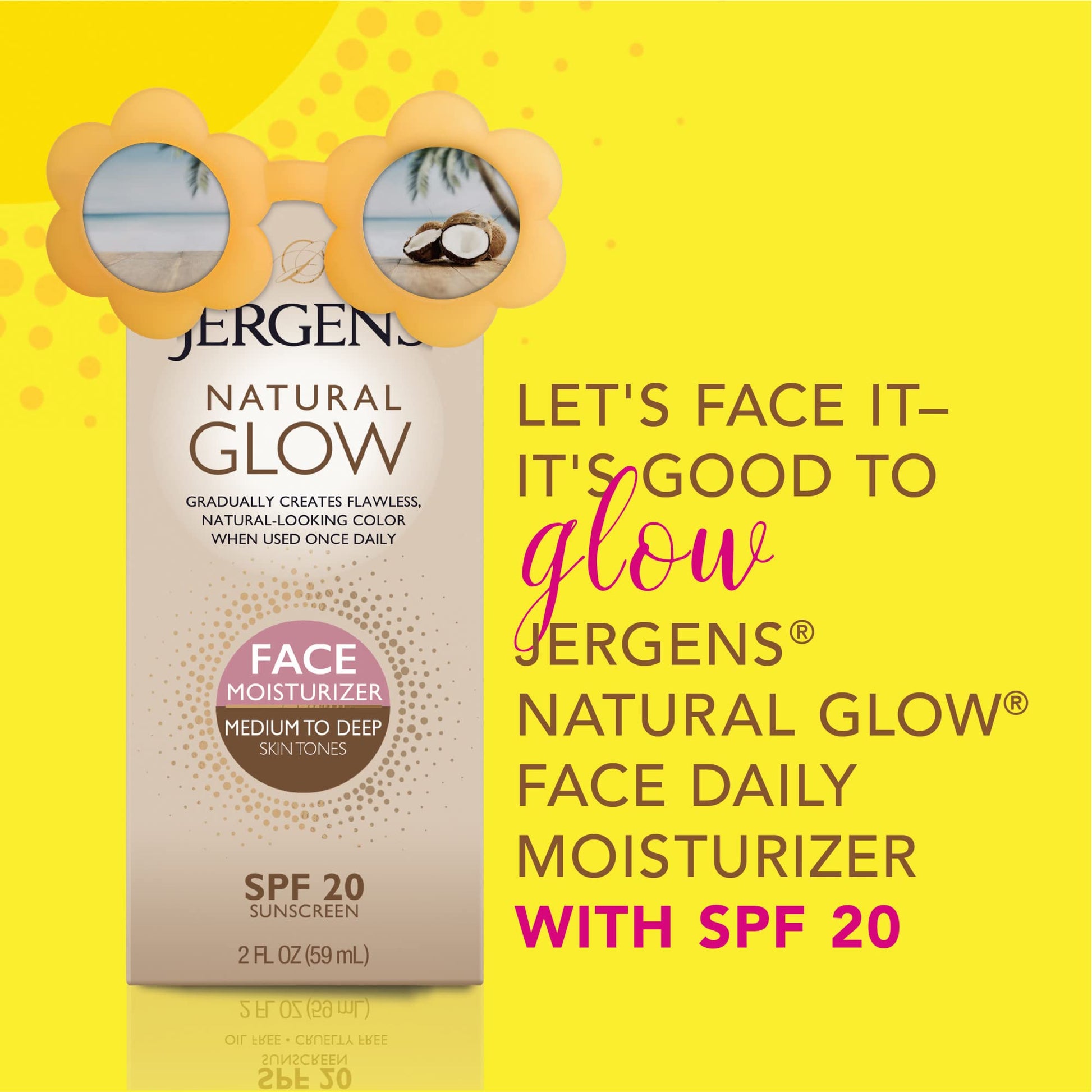 Jergens Natural Glow Self Tanner Face Moisturizer with SPF 20 Facial Sunscreen, Medium to Deep Skin Tone, Sunless Tanning, Oil Free Jergens buy supplements canada