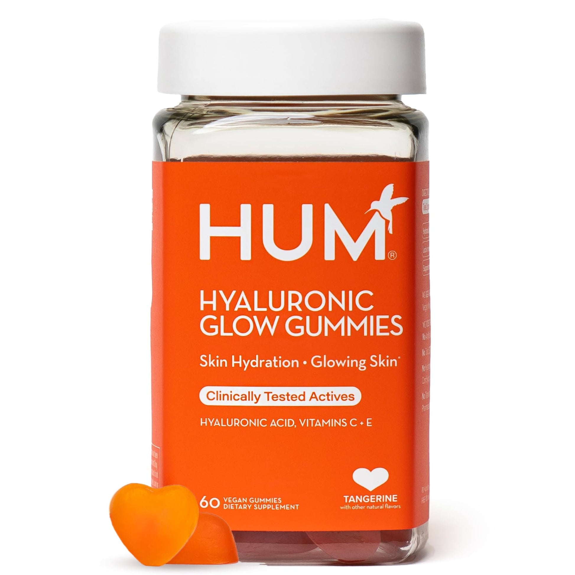 HUM Hyaluronic Glow Hydrating Skin Care Supplement, with Low Molecular Hyaluronic Acid, Vitamin C from Amla Fruit, and Vitamin E, Antioxidant Support for Skin Hydration, Tangerine, 60 Vegan Gummies HUM buy supplements canada