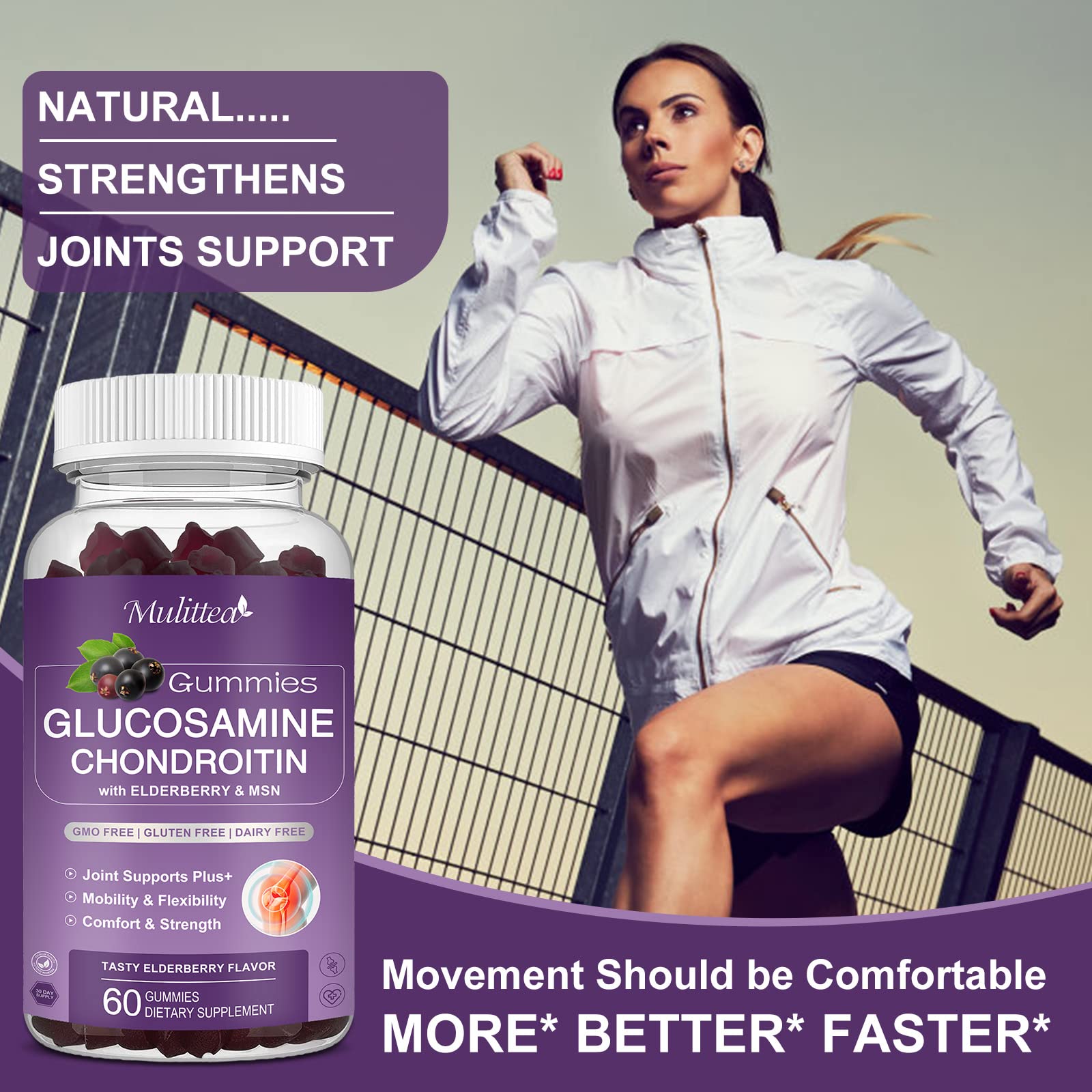 Mulittea Glucosamine Chondroitin Gummies - Extra Strength Joint Support Supplement with MSM & Elderberry for Natural Joint, Antioxidant Immune Support for Adults, Men & Women-(2 Pack) Mulittea buy supplements canada