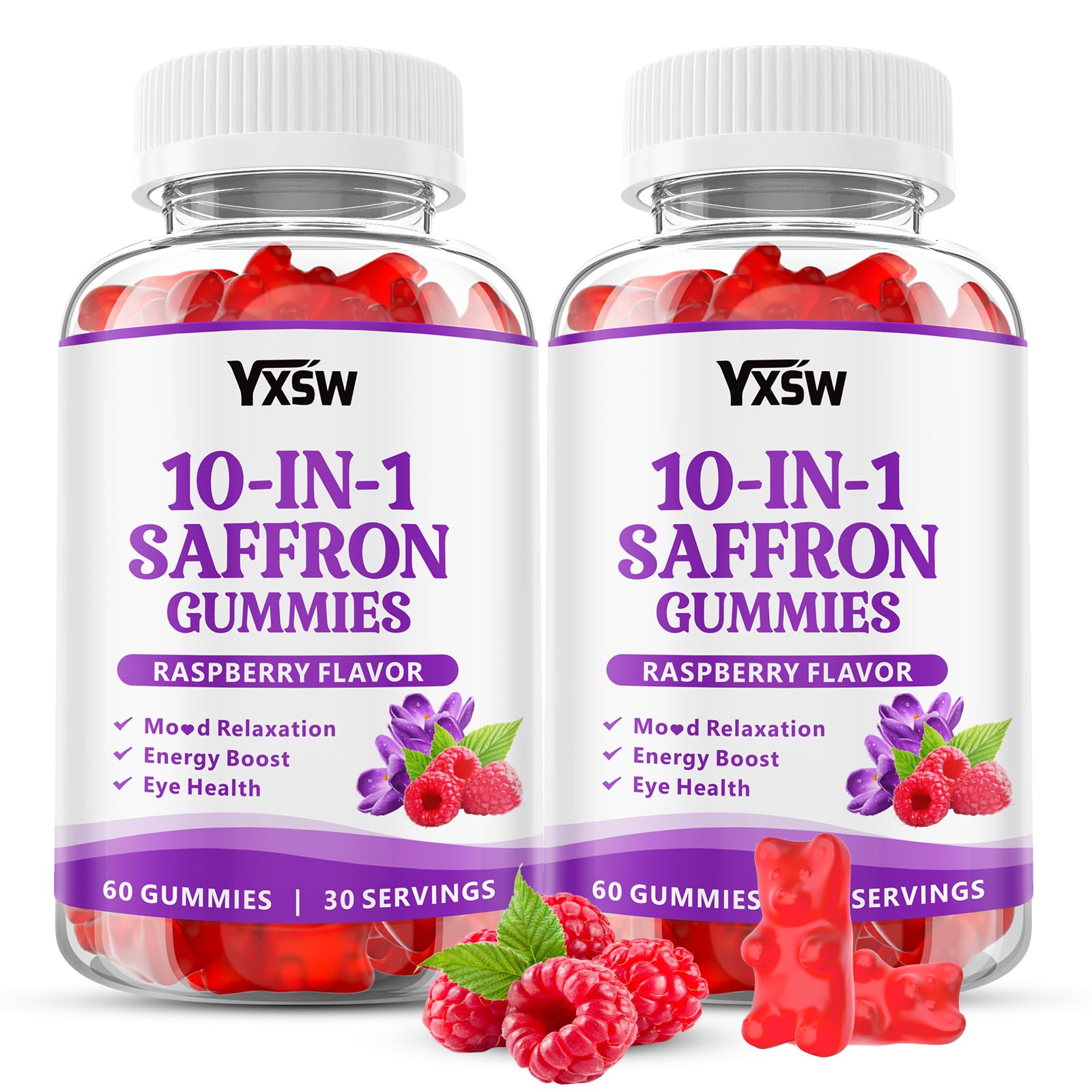 YXSW Saffron Gummies, Saffron Supplements for Kids & Adults with Ashwagandha, L-Theanine, Lemon Balm, Vitamin D3, B6, Magnesium & Zinc - Support Focus, Relaxation, Raspberry Flavor, 120 Count YXSW buy supplements canada
