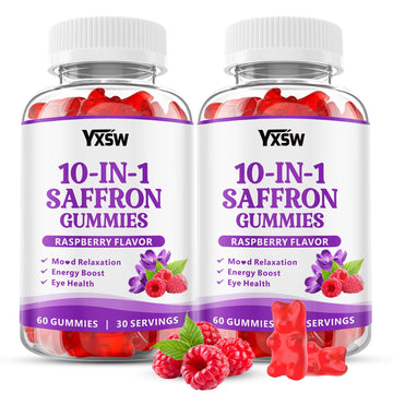 YXSW Saffron Gummies, Saffron Supplements for Kids & Adults with Ashwagandha, L-Theanine, Lemon Balm, Vitamin D3, B6, Magnesium & Zinc - Support Focus, Relaxation, Raspberry Flavor, 120 Count YXSW buy supplements canada
