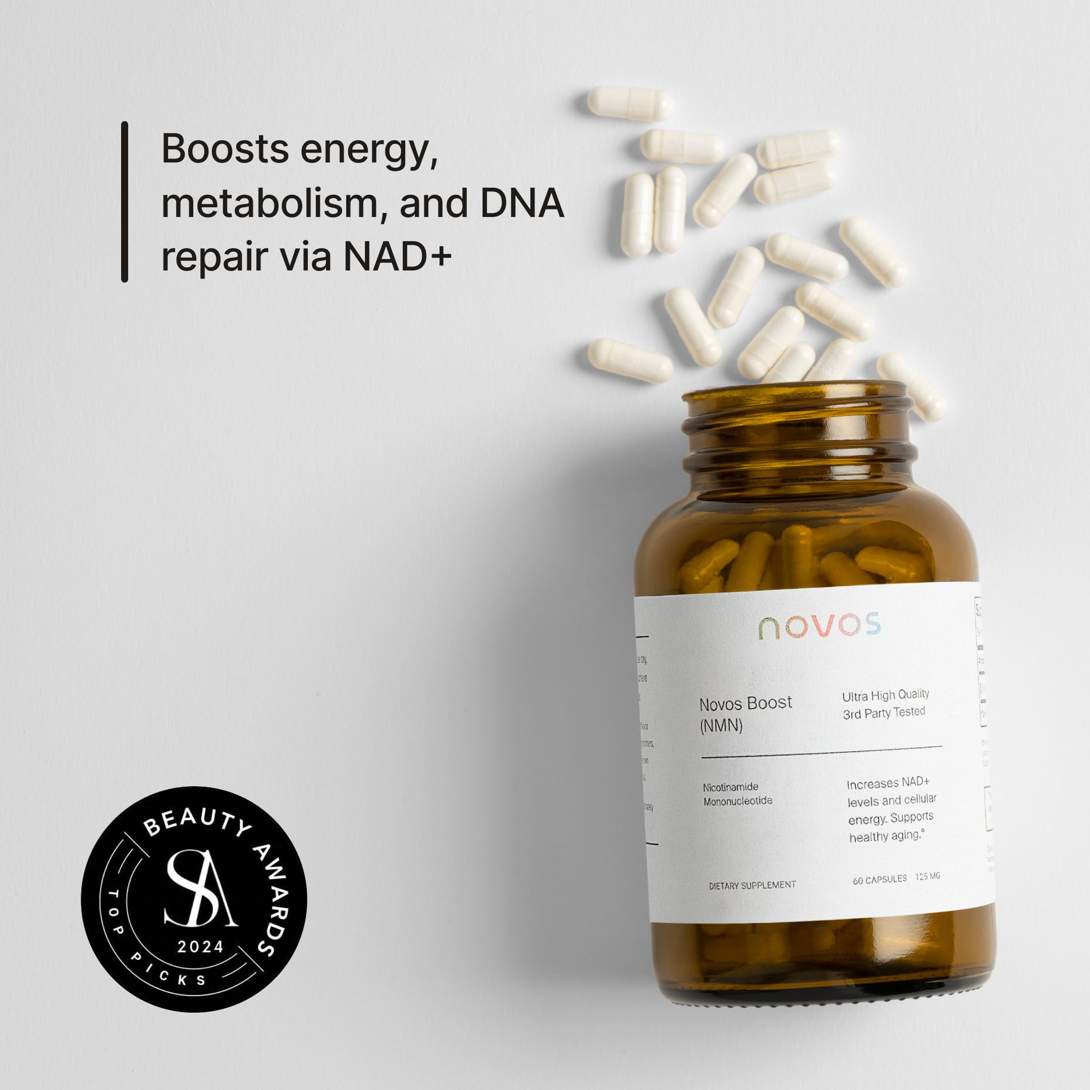 Novos Boost NMN - Contains 250 mg of High-Purity NMN, 60 Capsules, Supports Cellular Repair and DNA Protection, Boosts NAD+ Novos buy supplements canada
