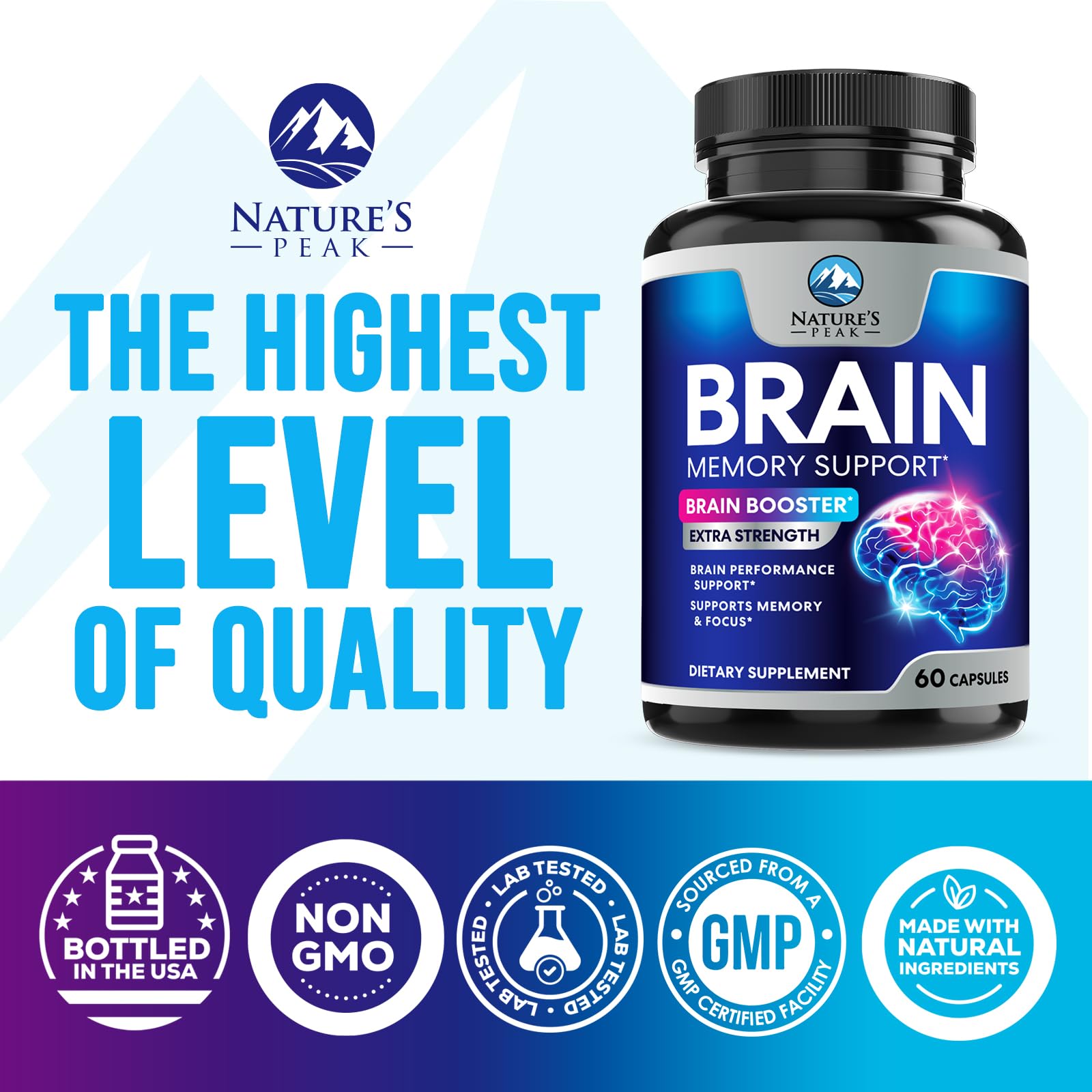 Brain Memory Supplement - 3X Strength Nootropics for Concentration, Clarity & Focus Support - Brain Health Cognitive Vitamins with Bacopa, Phosphatidylserine & DMAE, Brain Booster Pills, 60 Capsules Nature's Peak buy supplements canada