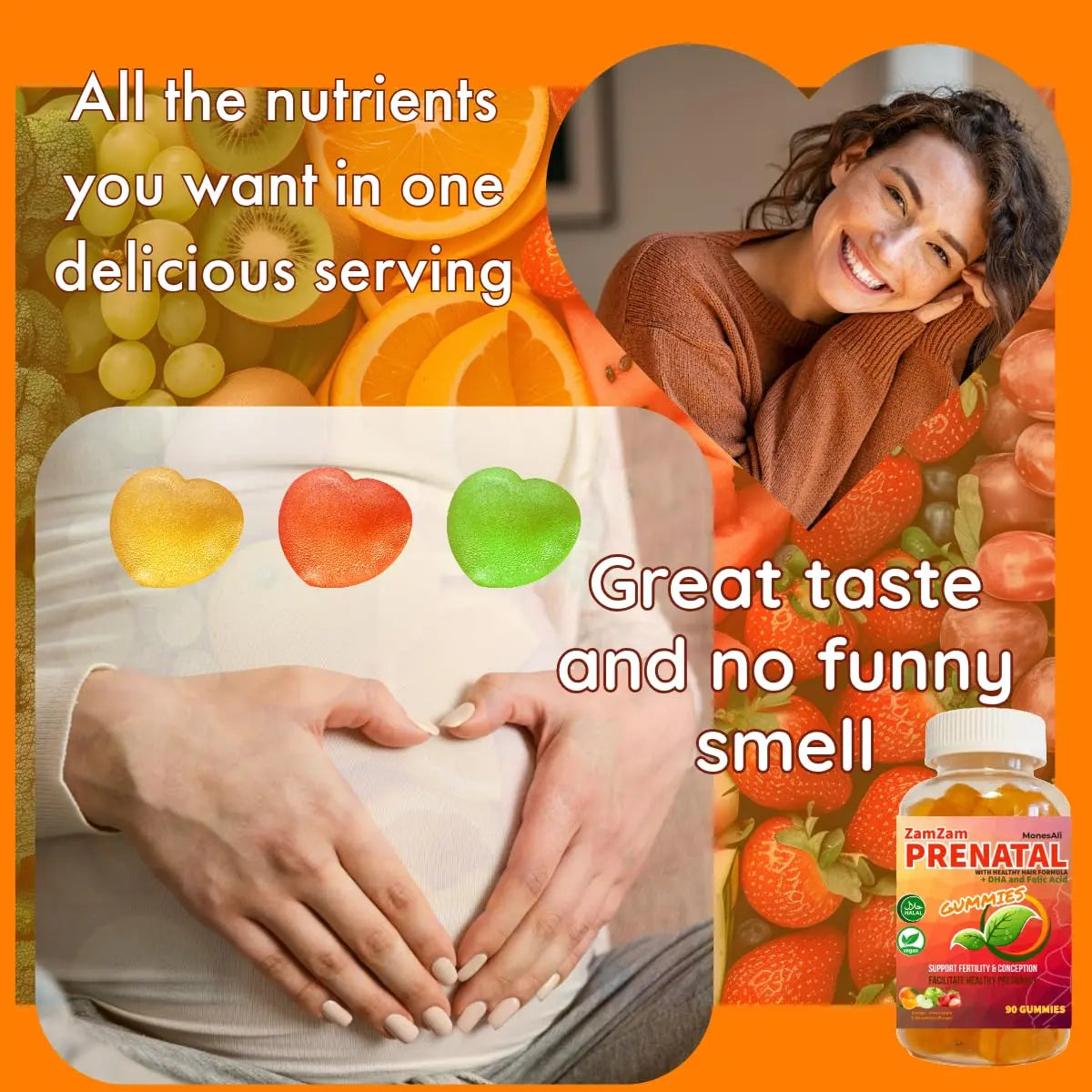 MonesAli Prenatal Gummies for Women Vitamins| & Postnatal | Vegan, Halal, Gelatin Free | with Folate, Iron & Biotin | MonesAli buy supplements canada