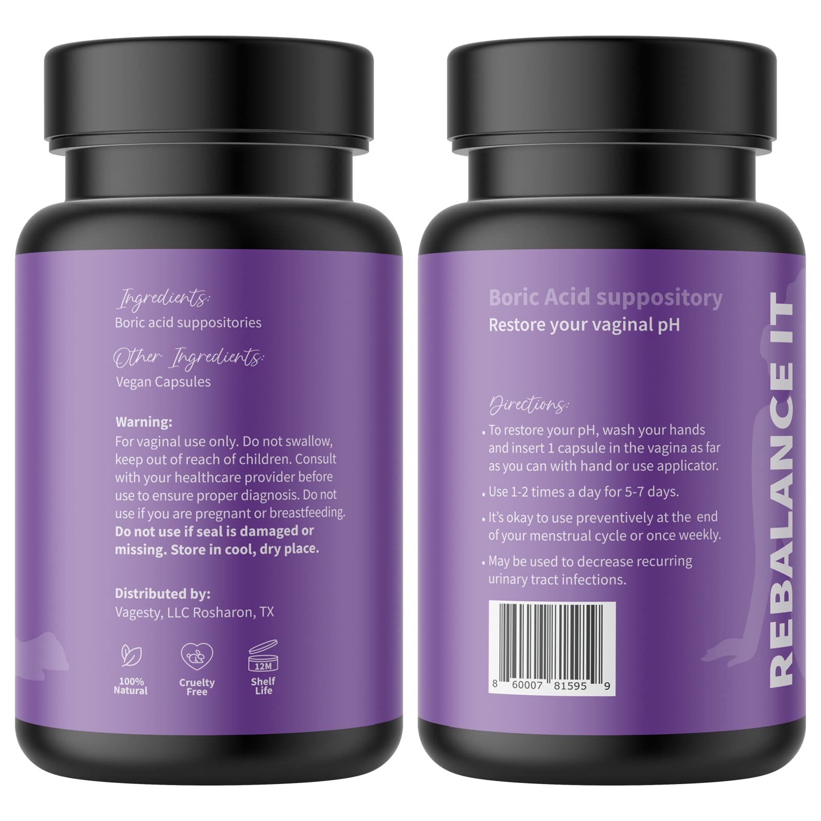 Vagesty Jewelz boric Acid Vaginal Suppositories, 100% Pure boric Acid, rebalance Vaginal pH Vagesty buy supplements canada