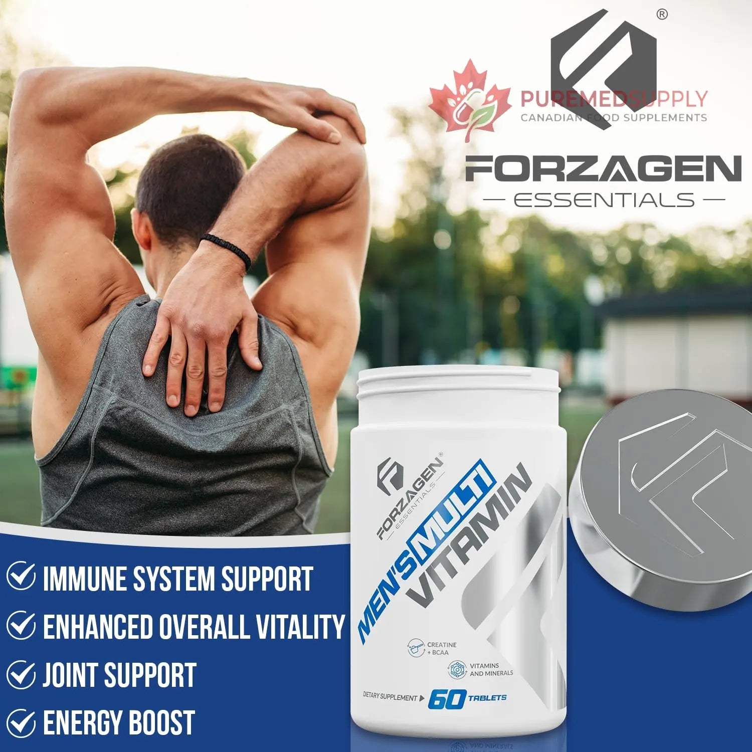 Forzagen Essentials Men's Multivitamin with Creatine and BCAA, Complete Vitamin and Mineral Complex, 60 Tablets Forzagen buy supplements canada