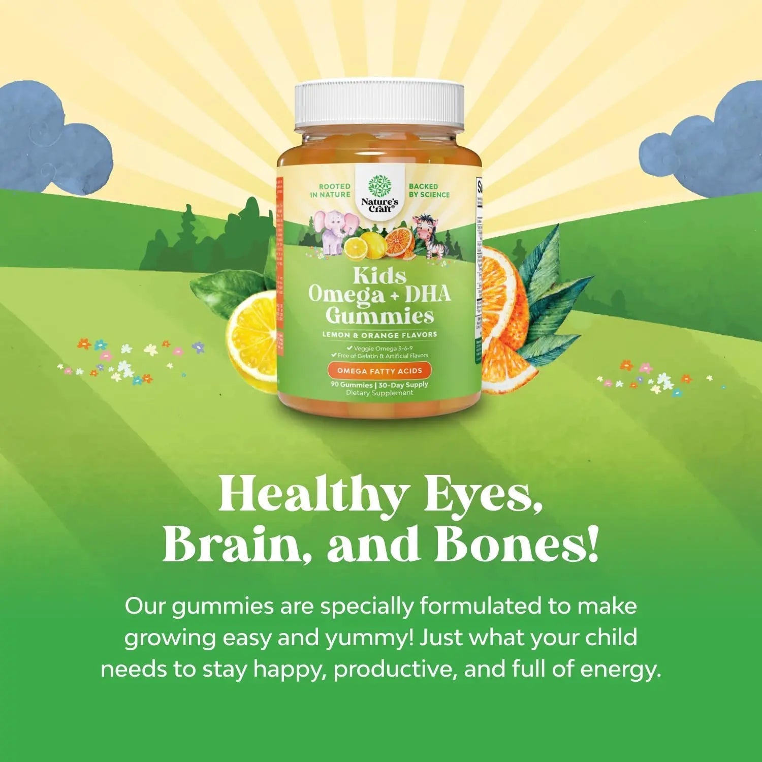 Bundle of Plant Based Kids Multivitamin Gummies with Vitamins A C D3 E B Zinc and DHA Omega 3 Gummies with Vegetarian 6 9 for Vision Brain Immunity Support Natures Craft buy supplements canada