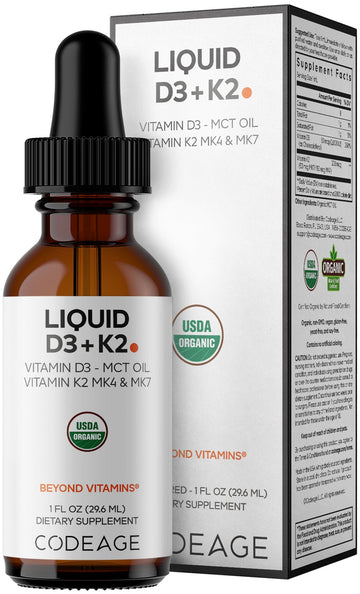 Codeage Liquid D3+K2 Vitamins USDA Organic - Vitamin D3 2000 IU, Vitamin K2 (MK4 & MK7) Liquid Drops - Immune Support - Unflavored - Organic MCT Oil - Non-GMO - 1 fl oz Codeage buy supplements canada