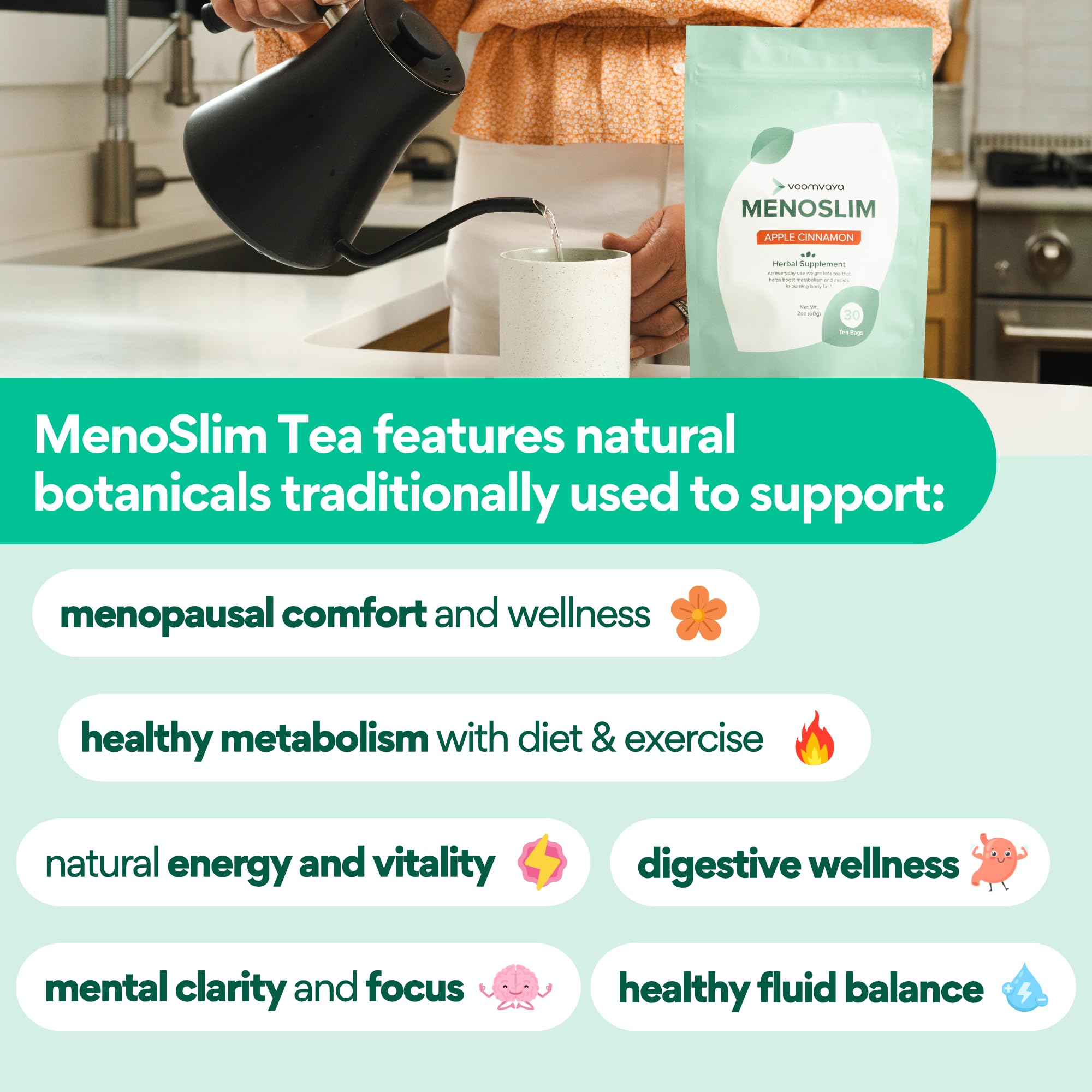 VoomVaya MenoSlim Tea – Menopause & Perimenopause Supplement for Women – Supports Healthy Metabolism & Overall Wellness – Acai Berry Flavor – 30 Tea Bags VoomVaya buy supplements canada