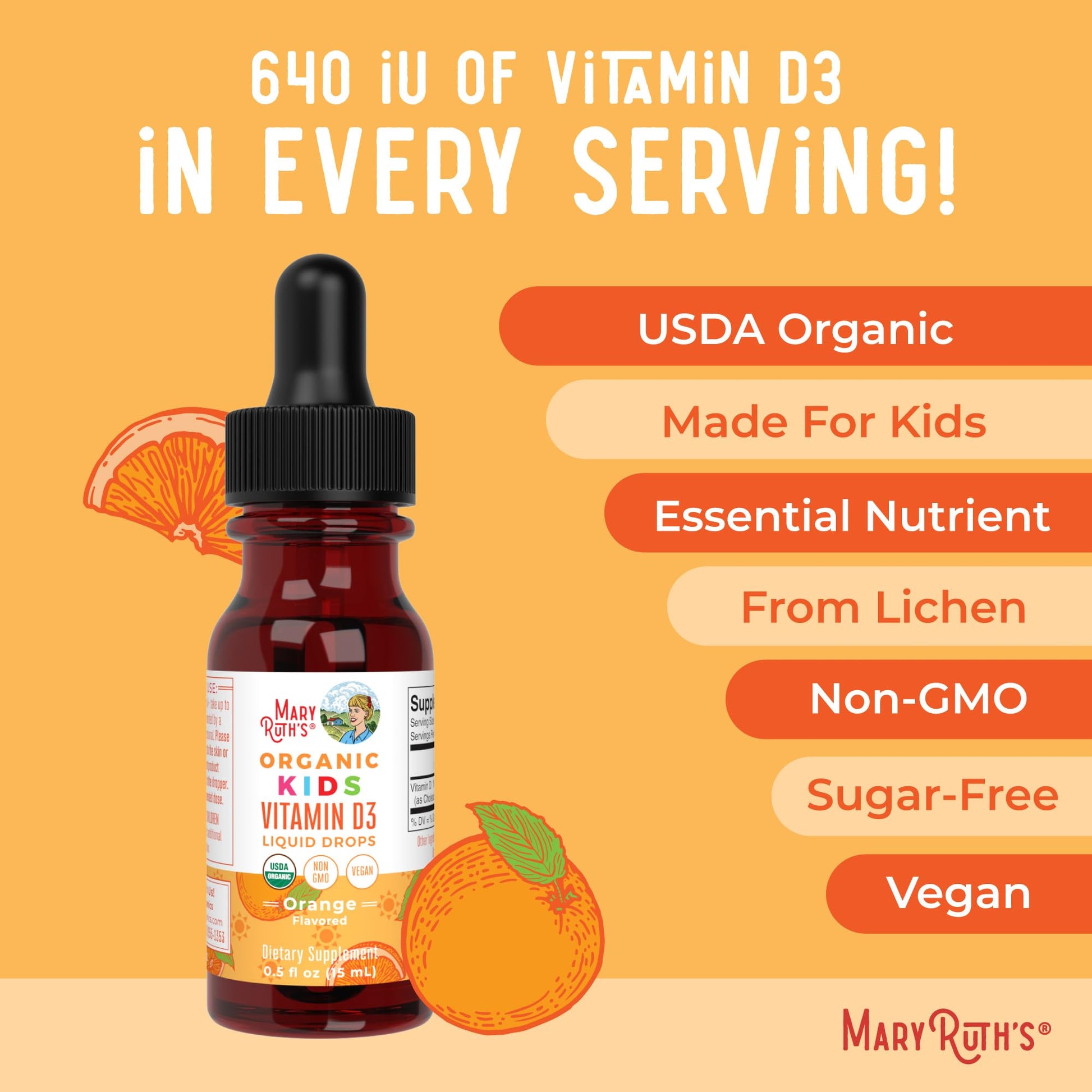 MaryRuth Organics USDA Organic Vitamin D3 Liquid Drops for Kids | 640 IU Vitamin D3 Per Serving | Kids Immune Support & Bone Health Supplement | Formulated for Ages 4-13 | 0.5oz | 30 Servings MARYRUTH'S buy supplements canada