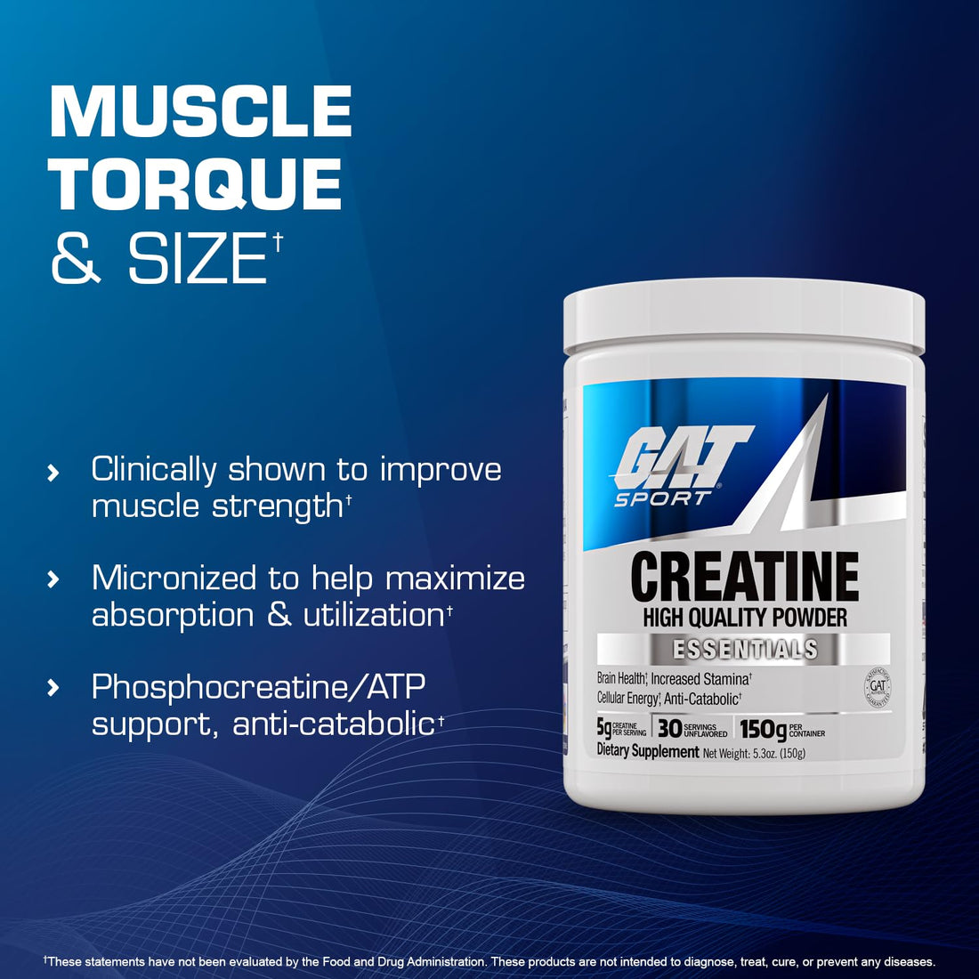 GAT SPORT Creatine Monohydrate Powder, 150 Grams, Strength, Brain Health, GLP1 Support Anti-oxidant, Endurance, for Men & Women, 1 Month Supply, Unflavored (30 Servings) GAT SPORT buy supplements canada
